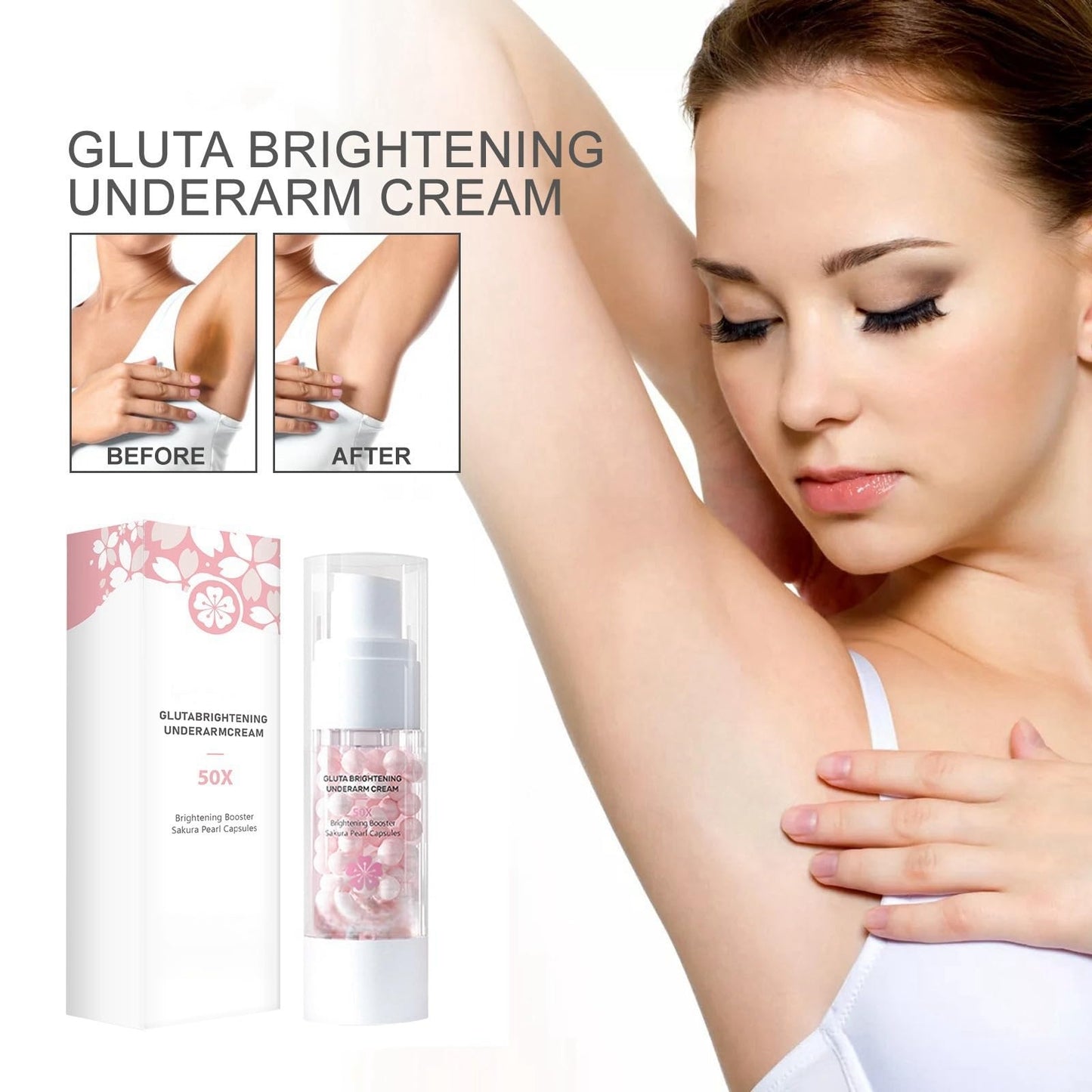 Sakura Brightening Gluta Underarm Cream,Underarm Whitening Cream,Whitening 50X Pearl Cap/Sules,Armpit Booster Serum,Body Whitening Cream for Dark Skin,Skin White-ning Cr-eam for Suit All Skin Types