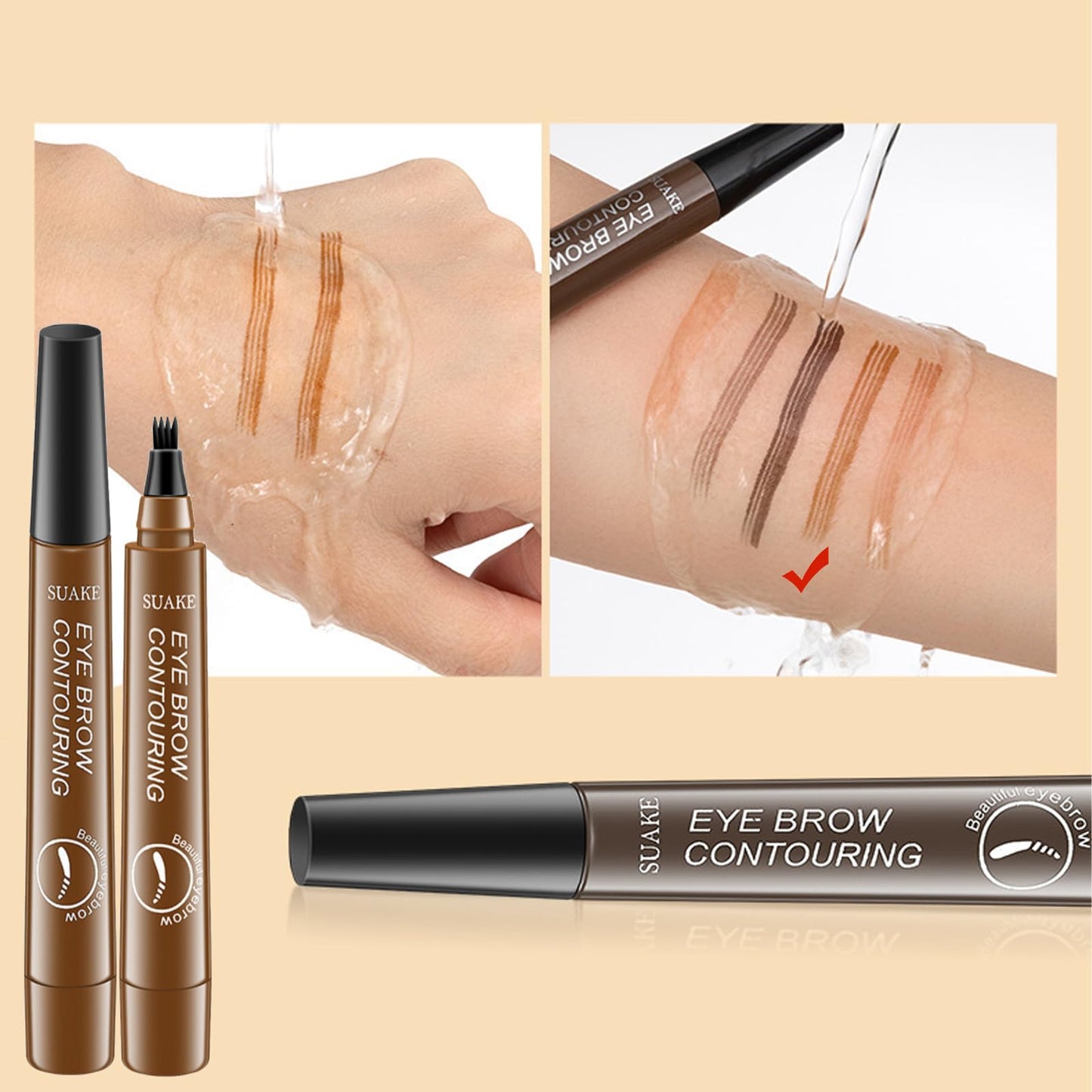 HAORQEE Eyebrow Pencil Eyebrow Pen, Tattoo Waterproof Microblading Brow Pencil Smudge-Proof Long Lasting Brow Pen with 4-Fork-Shaped Tip Natural Eye Brow Makeup for Women (Light Brown)