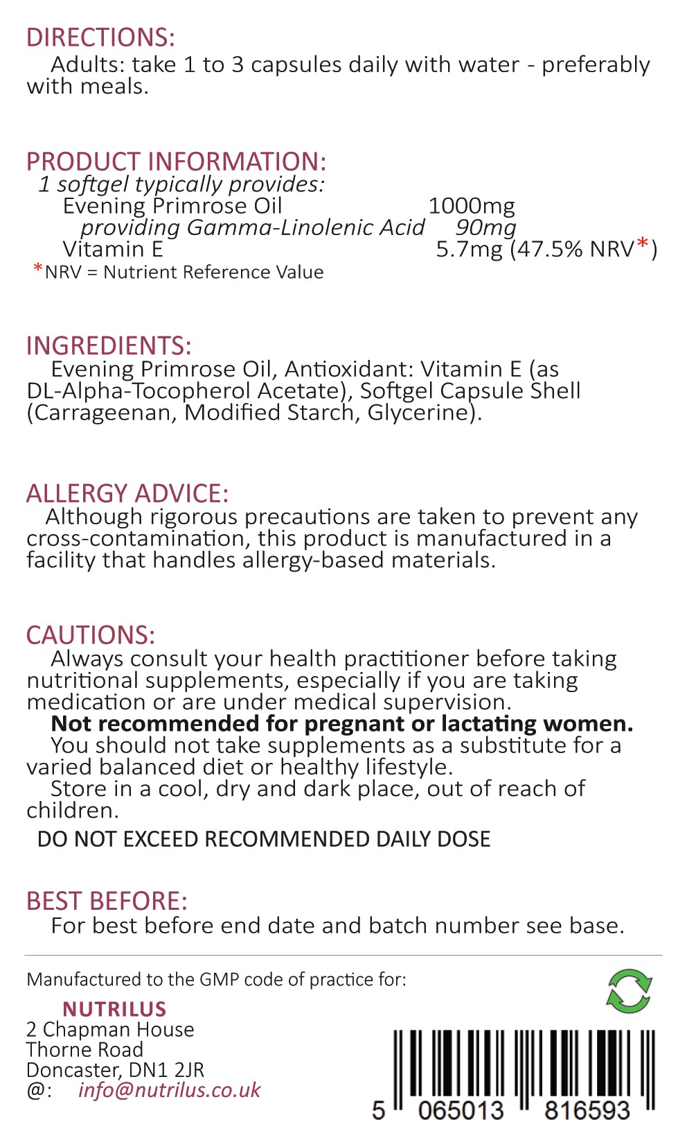 Nutrilus Evening Primrose Oil with Vitamin E - 90 Softgel Capsules 1000mg - Omega 6 GLA Fatty Acid - Cold Pressed