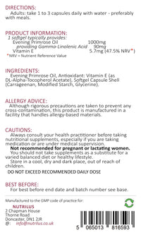 Nutrilus Evening Primrose Oil with Vitamin E - 90 Softgel Capsules 1000mg - Omega 6 GLA Fatty Acid - Cold Pressed