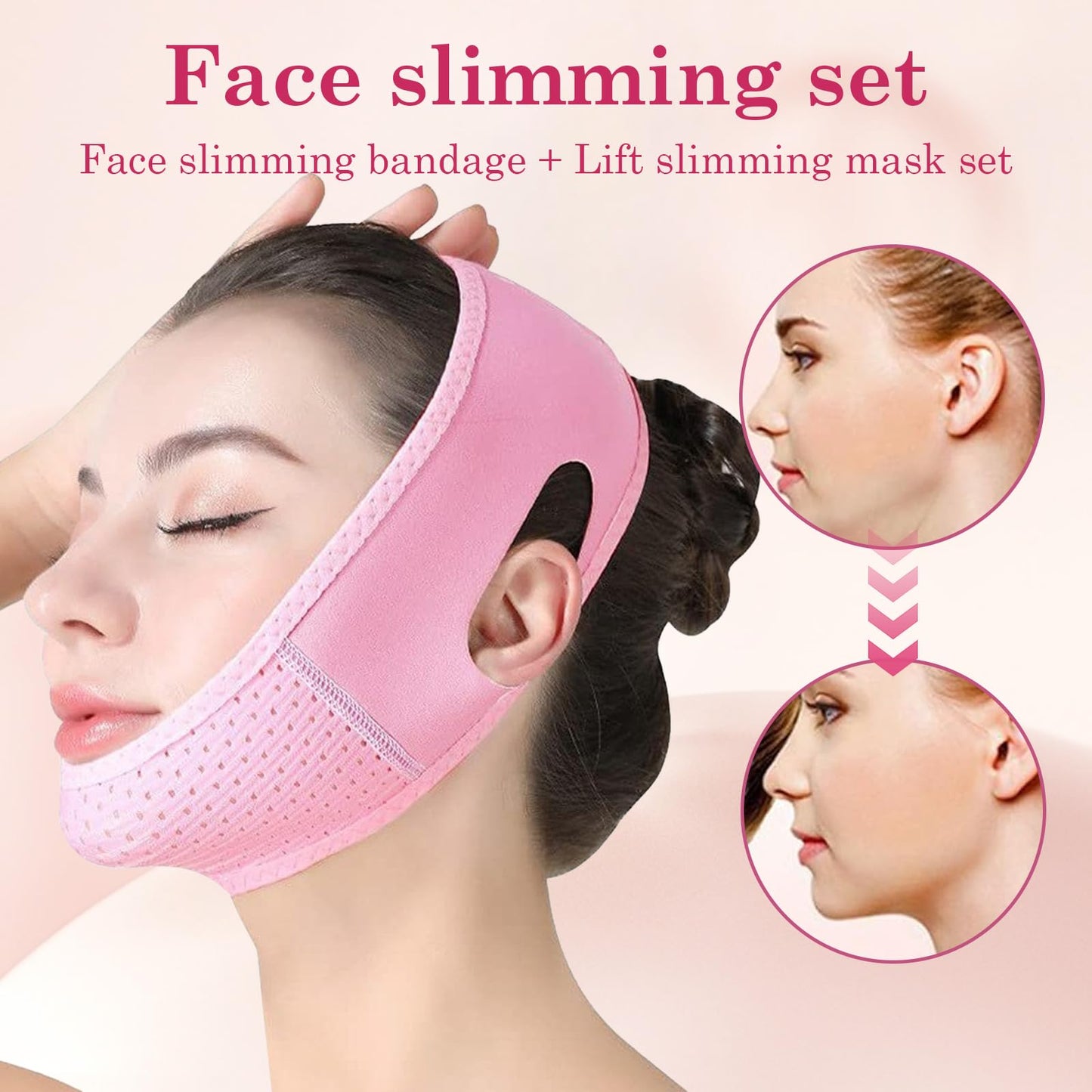 Bettinay double chin Lift Mask with 2 Gel Mask, Reusable V Line Face Lifting Chin Strap for Women Men