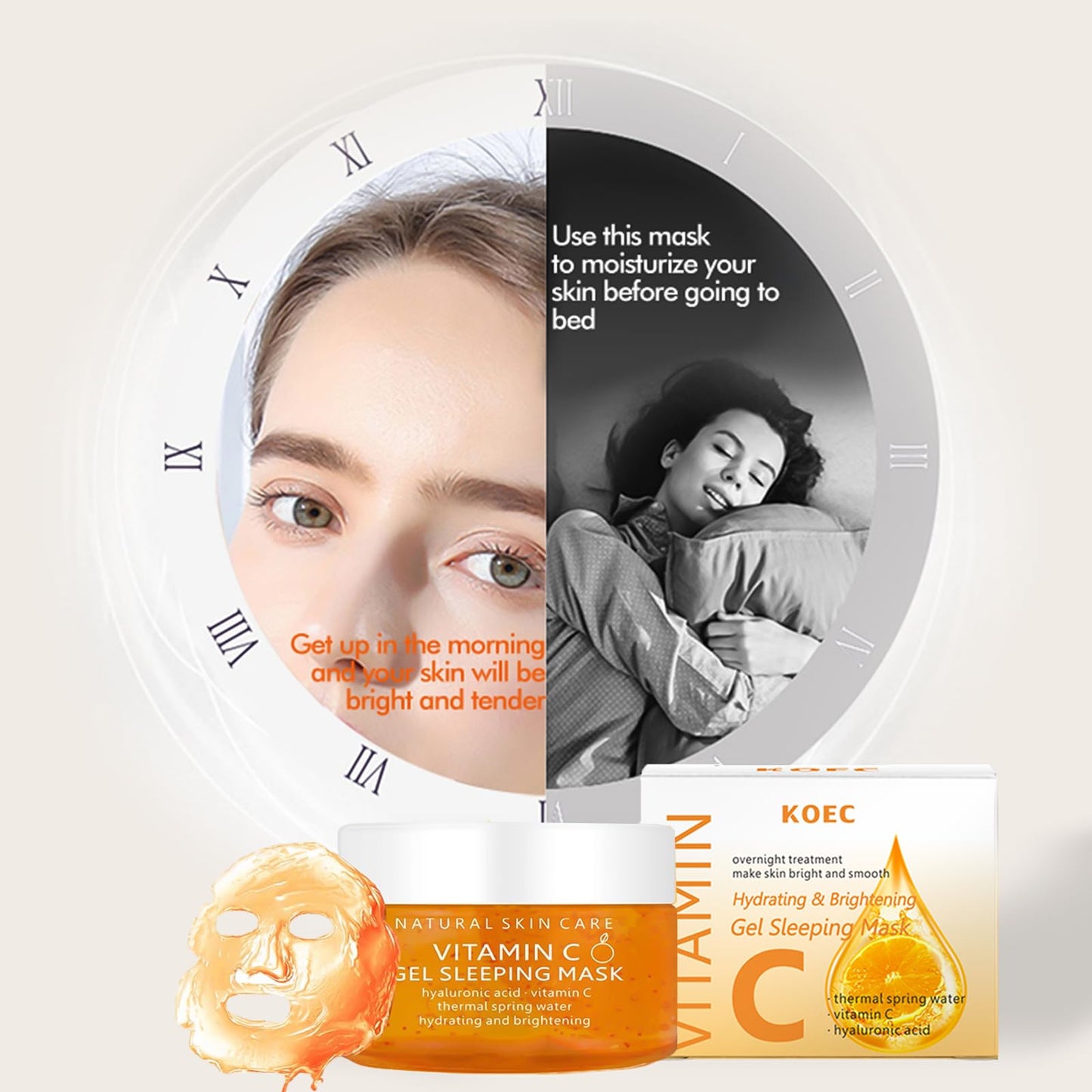 Vitamin C Sleep Overnight Face Mask, Hyaluronic Acid Moisturising Sleeping Mask For Shrink Pore, Hydrating & Brightening Gel Face Mask, Korean Face Mask, Vitamin C Anti Aging Face Cream