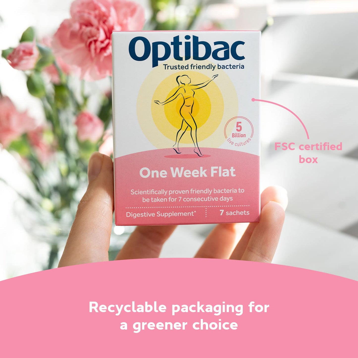 OptiBac Optibac Probiotics One Week Flat - Vegan Digestive Probiotic Supplement Suitable for Bloating with 5 Billion Bacterial Cultures - 2 Week Supply, 14 Sachets