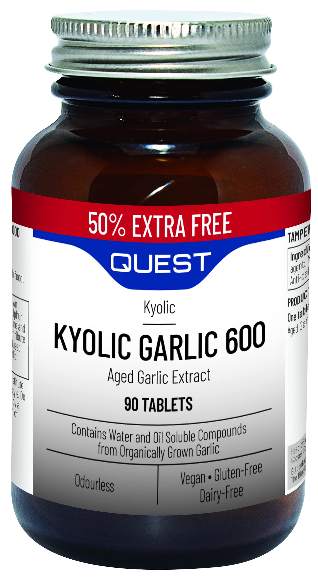 Quest Kyolic Garlic 90 Tablets - 600mg High Strength Odourless Aged Garlic Extract for Heart, Liver & Immune Function. Daily Garlic Supplement, Improve Circulation, Liver Detox & Immunity (Pack of 1)