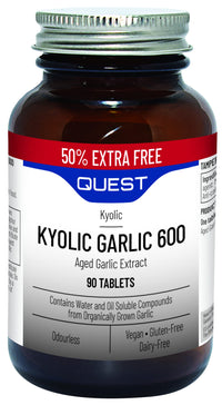 Quest Kyolic Garlic 90 Tablets - 600mg High Strength Odourless Aged Garlic Extract for Heart, Liver & Immune Function. Daily Garlic Supplement, Improve Circulation, Liver Detox & Immunity (Pack of 1)