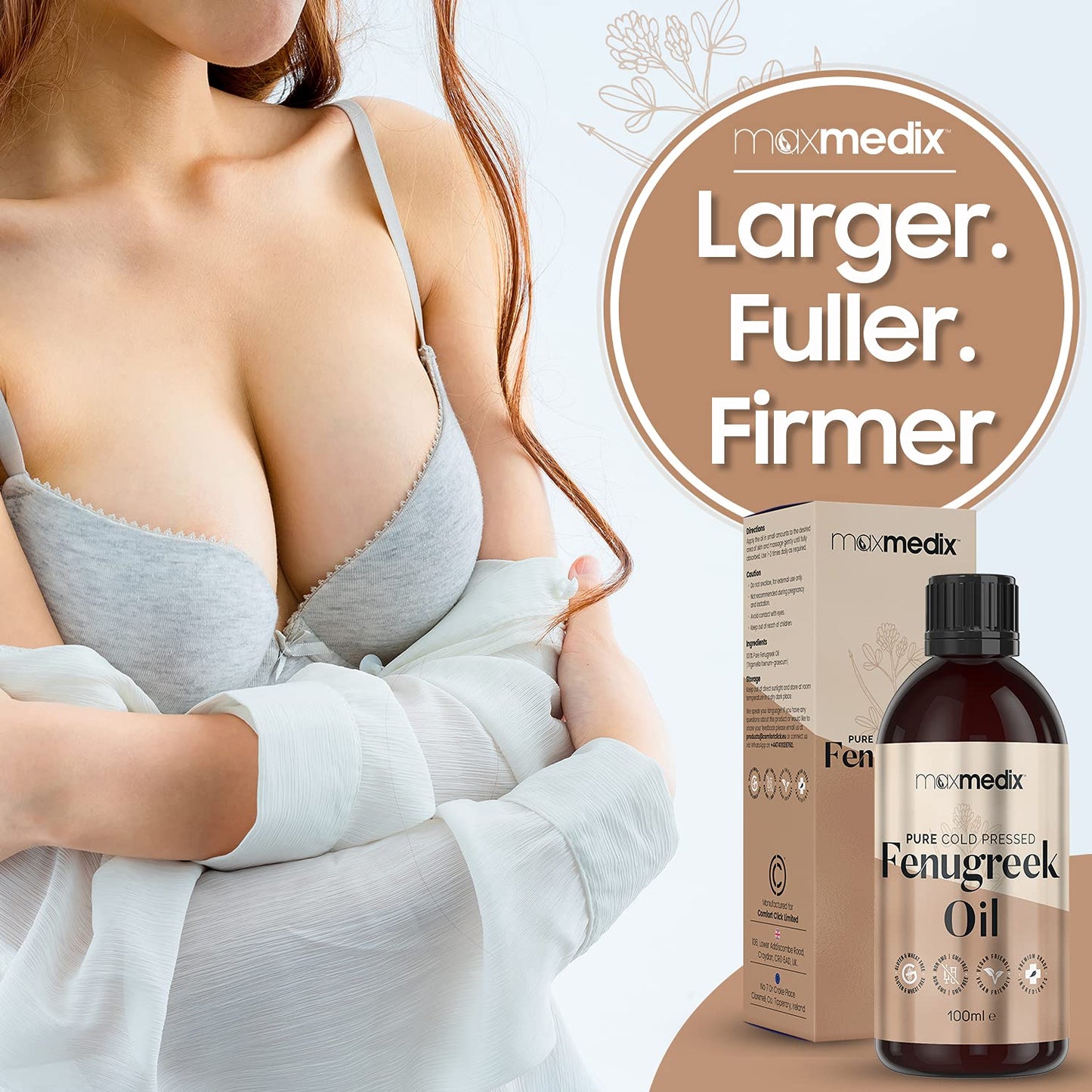 Fenugreek Oil 100ml - Pure Cold Pressed Fenugreek Extract Oil For Skin, Body, Nails & Hair - Fenugreek Essential Oil For Beard growth, Hair Growth & Toned Skin - Vegan Friendly - For Both Women & Men
