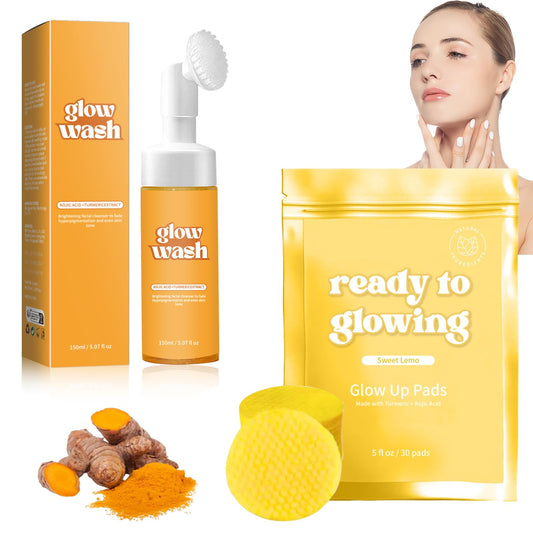 GMHLLES Turmeric Face Wash 150ml Turmeric Facial Cleanser Deep Cleansing Foaming With Mask*30 Improves Skin Tone Suitable for Men and Women Facial Care