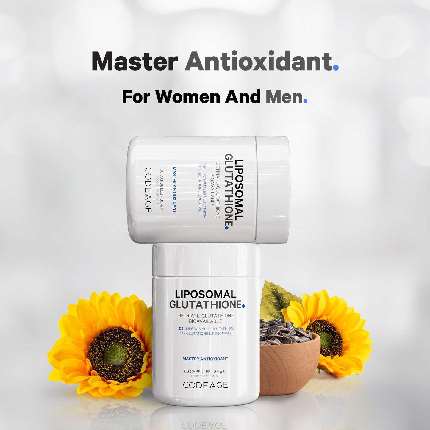 Codeage Liposomal Glutathione Supplement - Pure Reduced Setria L Glutathione Skin - Nano Encapsulated Glutathione Powder Pills - Phospholipids - Antioxidant Complex - Vegan, Non-GMO - 60 Capsules