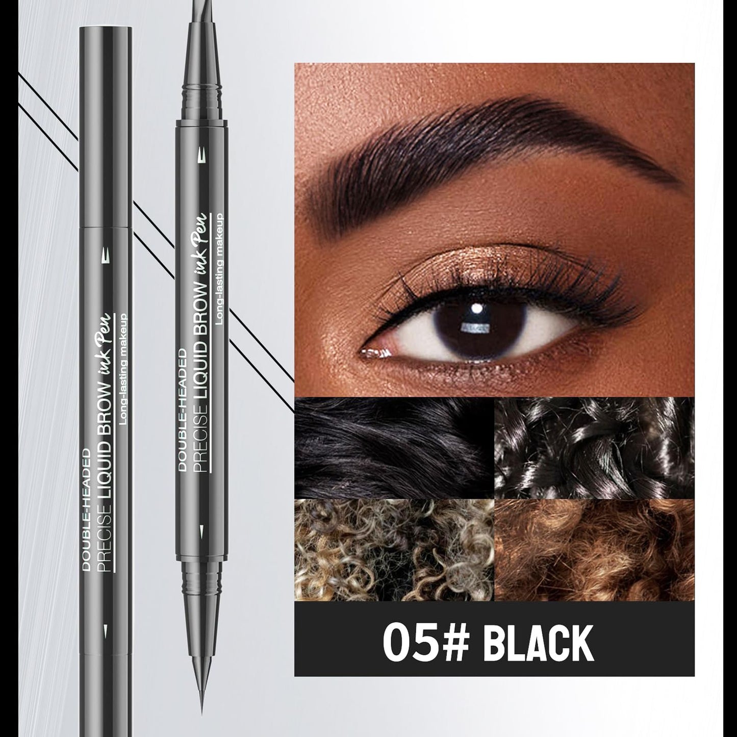 Eyebrow Pencil Black, Brow Pen with 2 Fork Tip and Precise Brush-Tip Creating Natural Hair-Like Brows, Waterproof Eyebrow Pen with Long-lasting Effect