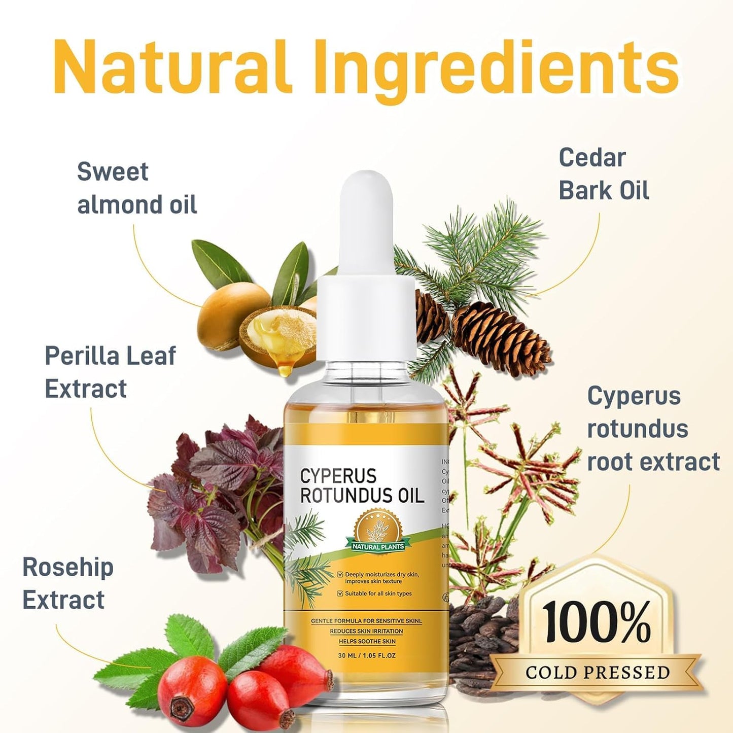 FunnAura 2 Pcs Cyperus Rotundus Oil, Organic Hair Removal Care Oil for Moisturizing and Soothing