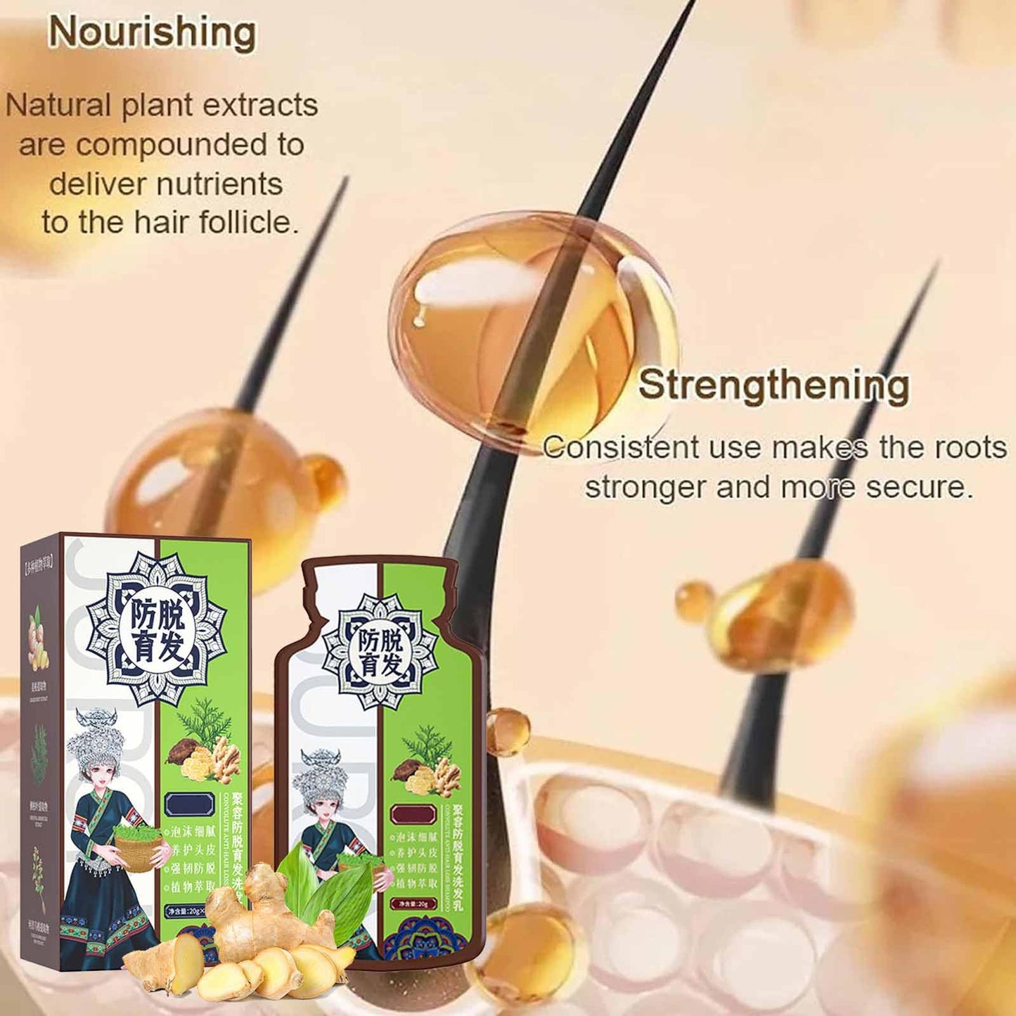 Bisienya Ginger Plant Extract Anti-Hair Loss Hair Shampoo, Ginger Extract Shampoo, Plant Extract Oil Control Anti-Dandruff Shampoo for Hair Growth, Ginger Anti Hair Loss Shampoo for Women & Men