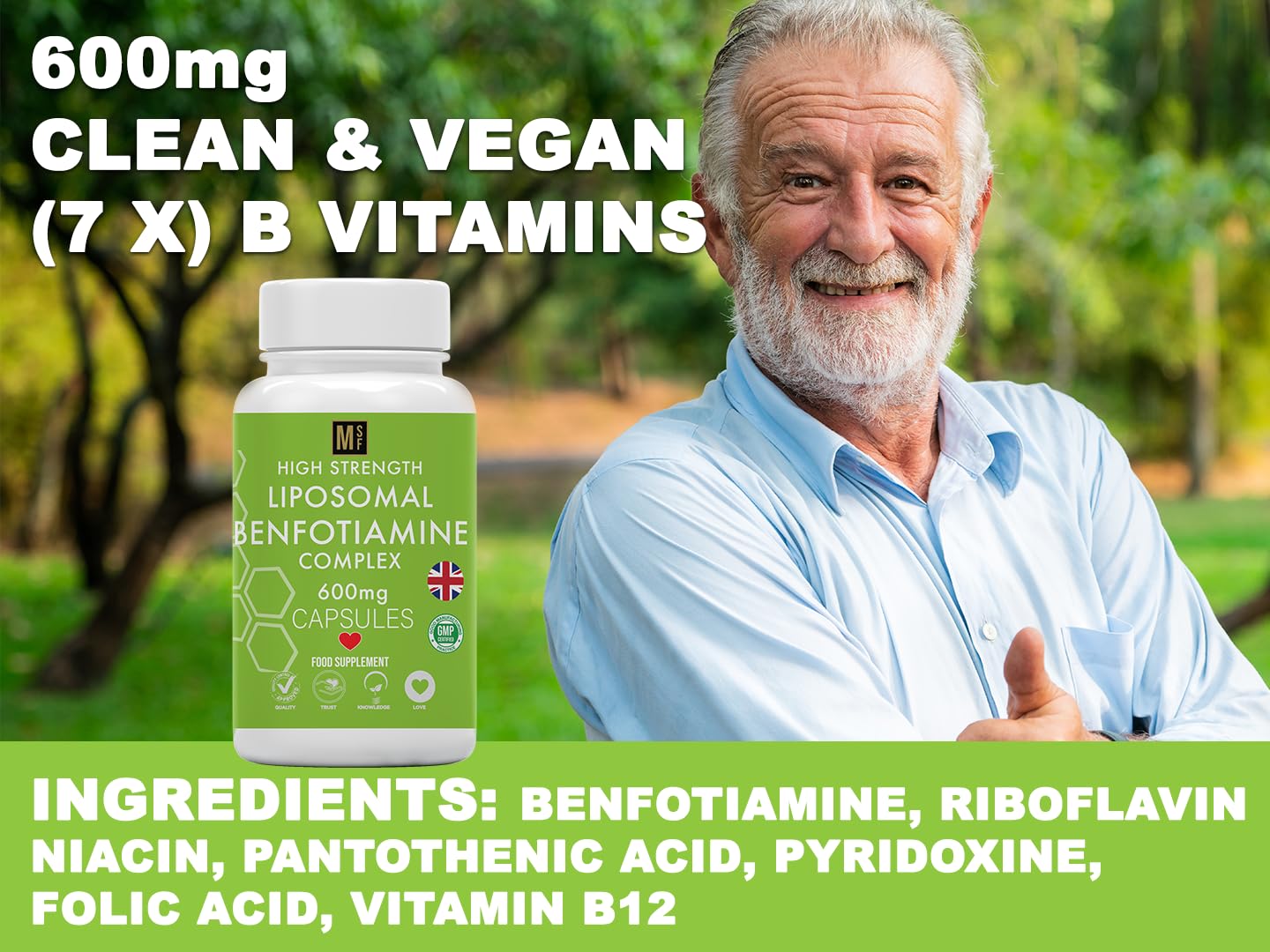 MetaSuperfoods Liposomal Benfotiamine and Thiamine B1 | High Strength 600mg | 120 Vegan Capsules | Fat Soluble for Heart & Kidney | Eye & Nerve Repair | All Natural