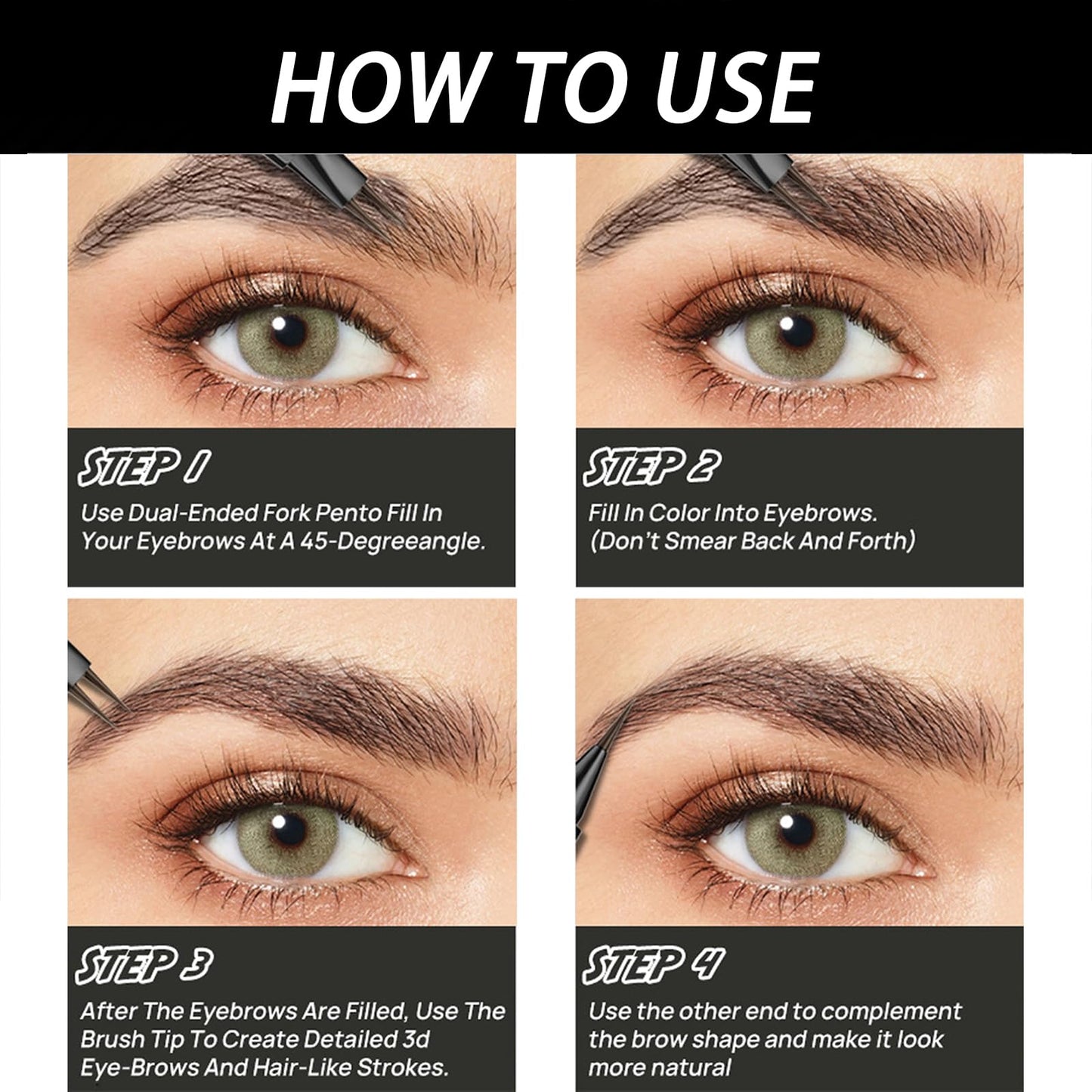 FresFresi 2-in-1 Dual-Ended Microblading Eyebrow Pen - Waterproof with Micro-Fork-Tip & Precise Brush-Tip - Long-lasting Brow Pencil for Natural Looking Brows in Brown Shade (Brown)