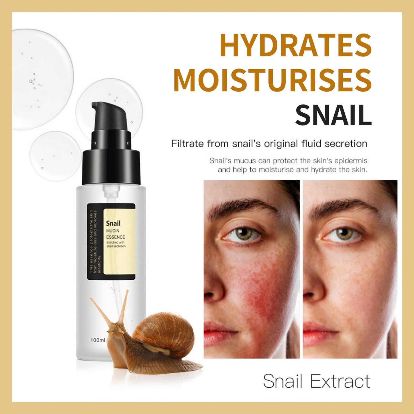 Tongyend Snail Repair Essence, Snail 96% Mucin Power Repairing Essence, Hyaluronic Acid Serum for Face, Hydrating Serum for Face with Snail Secretion Filtrate for Dull & Damaged Skin