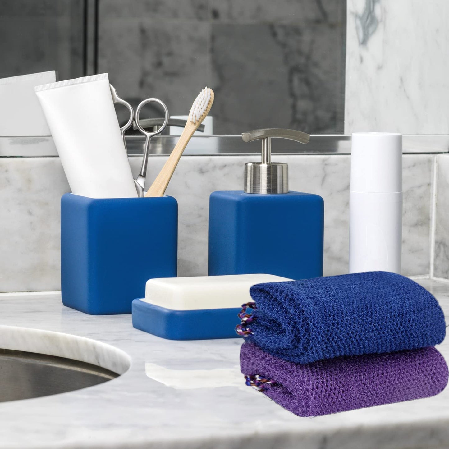 TENQUAN 3 PCS African Exfoliating Net Bath Sponge Exfoliating Body Scrubber Shower Scrubber Skin Smoother for Men Women Clean Clear Exfoliating Daily Wash(Purple Blue Coffee)