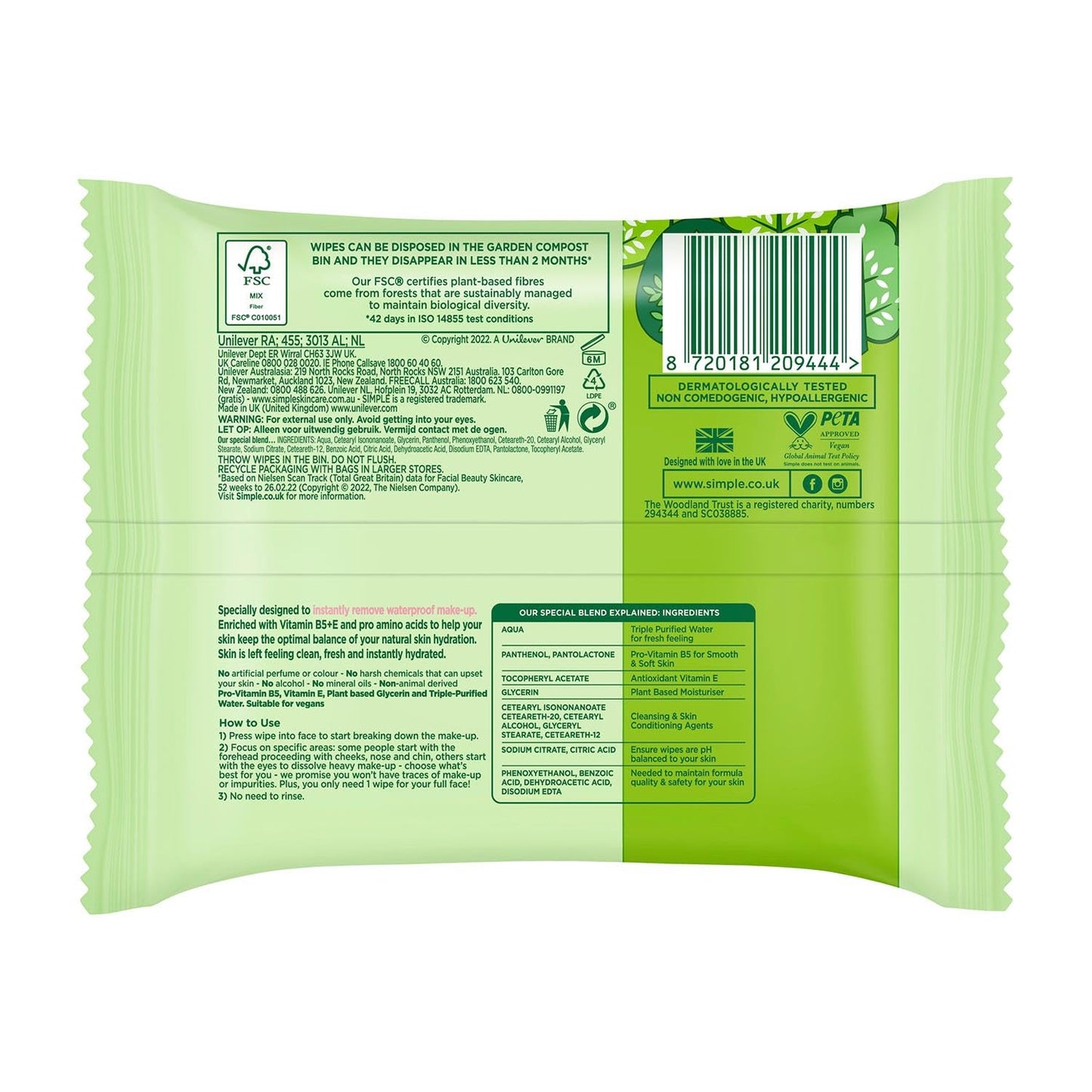 Simple Face Care (Cleanse Face Wipes 2 x 150ml)