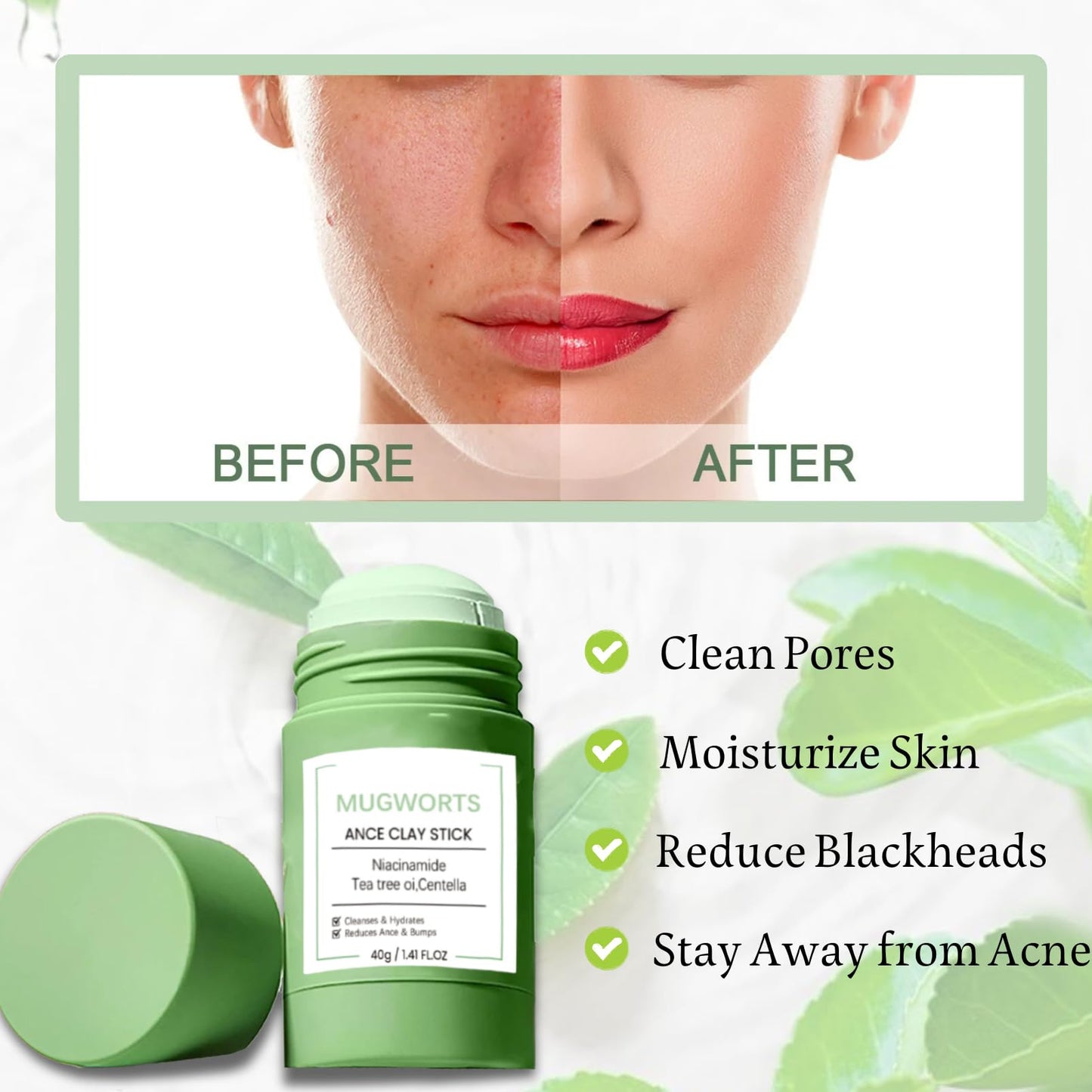 IZBEAUVO Green Tea Mask Stick,Green Tea Mask,Deep Cleansing Face Mask,Purifying Clay Mask,Moisturizes Oil Control,Deep Clean Pore,Blackhead Remover Face Mask Clay,Brightening for Men and Women