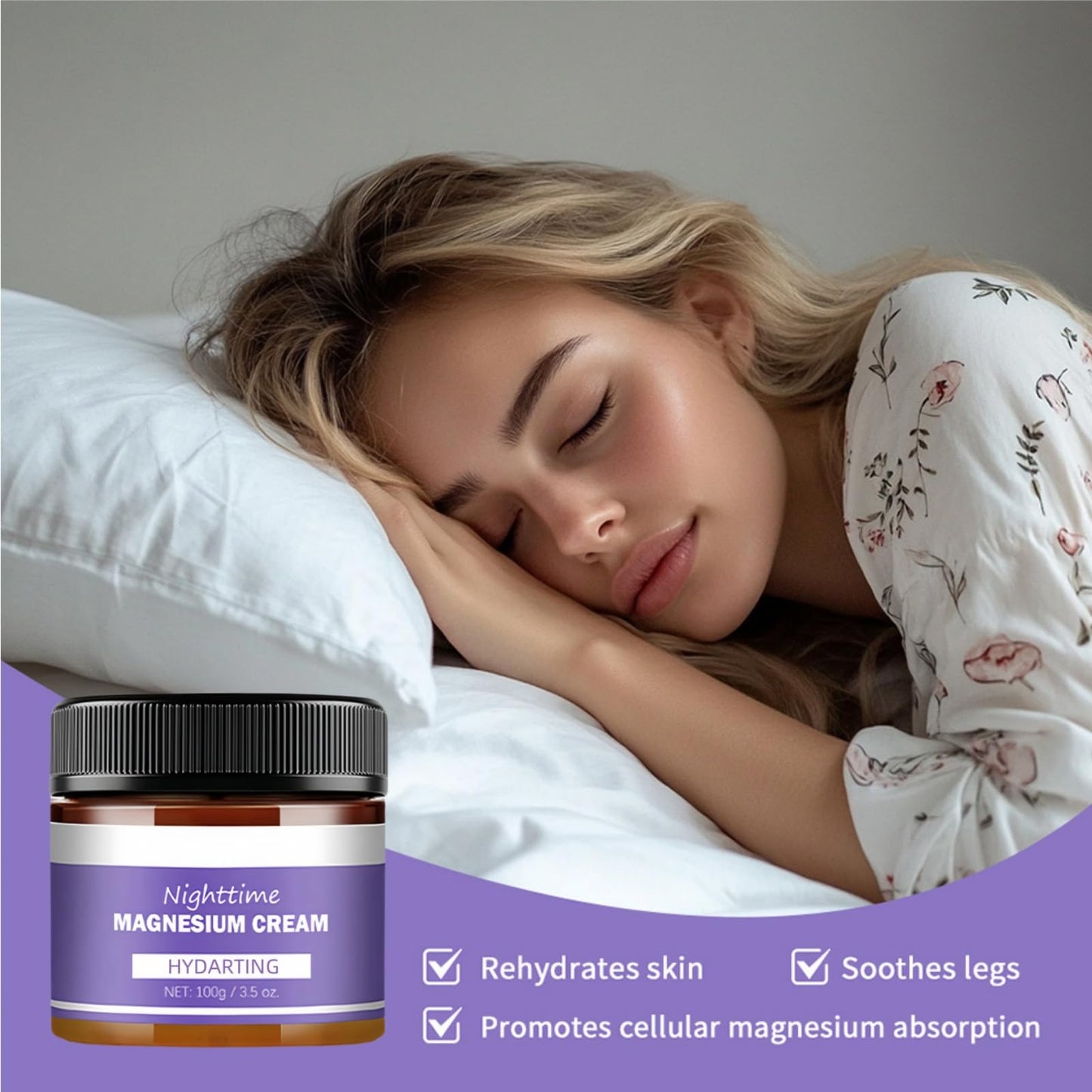 SingHao 100g Magnesium Soothing Sleep Cream,Magnesium Cream for Sleep&Muscle Relief,High Strength Magnesium Butter,Topical Night Calming&Deep Relaxation,Magnesium Soothing Sleep Cre/am for Relief Legs