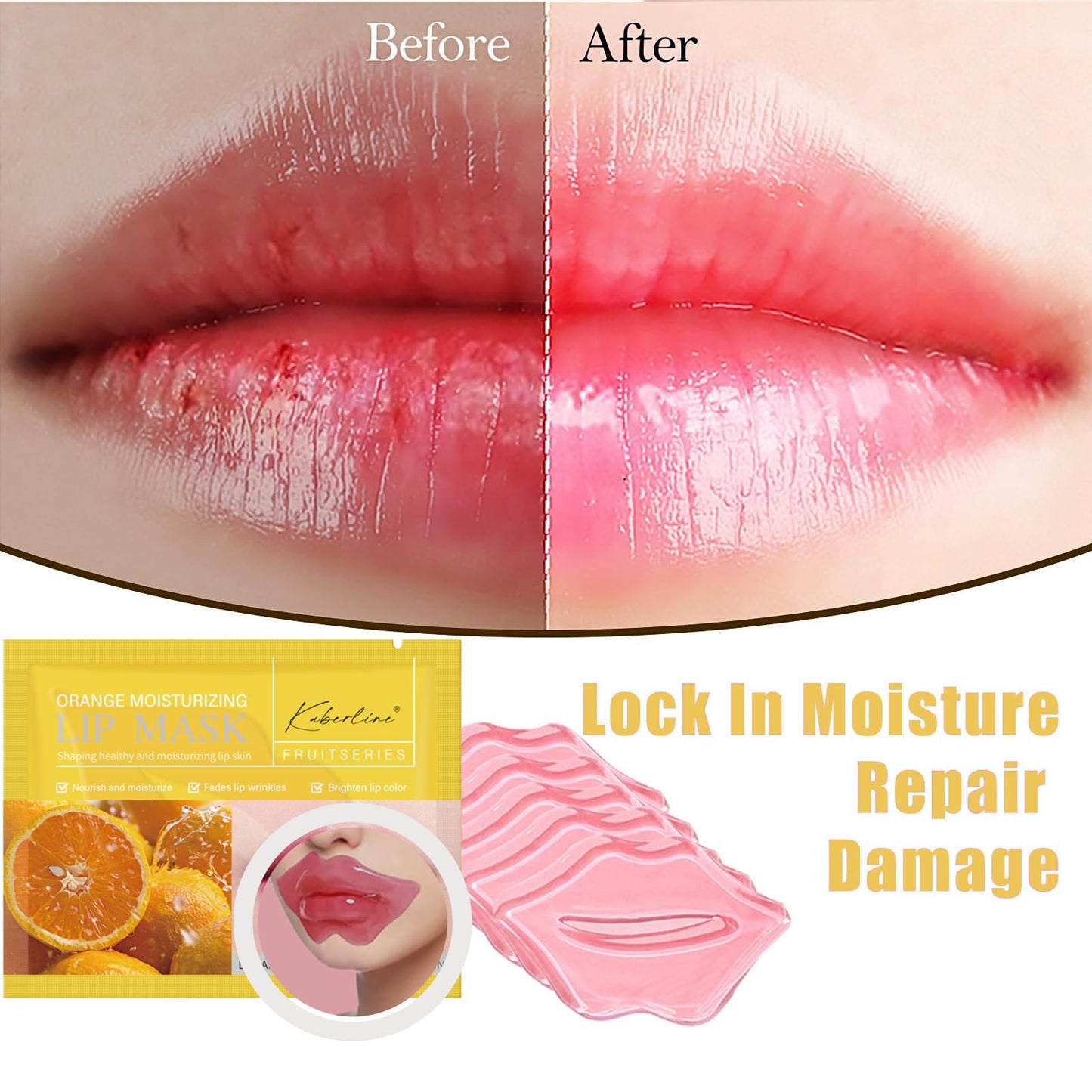 IZBEAUVO 20PCS Orange Collagen Lip Mask,Lip Moisturiser Mask,Plumping Lip Balm Mask For Dry Lips,Nourish & Anti-Wrinkle & Brighten Lip,Lip Exfoliator,Tinted Lip Balm Jelly Mask,Lip Care Set