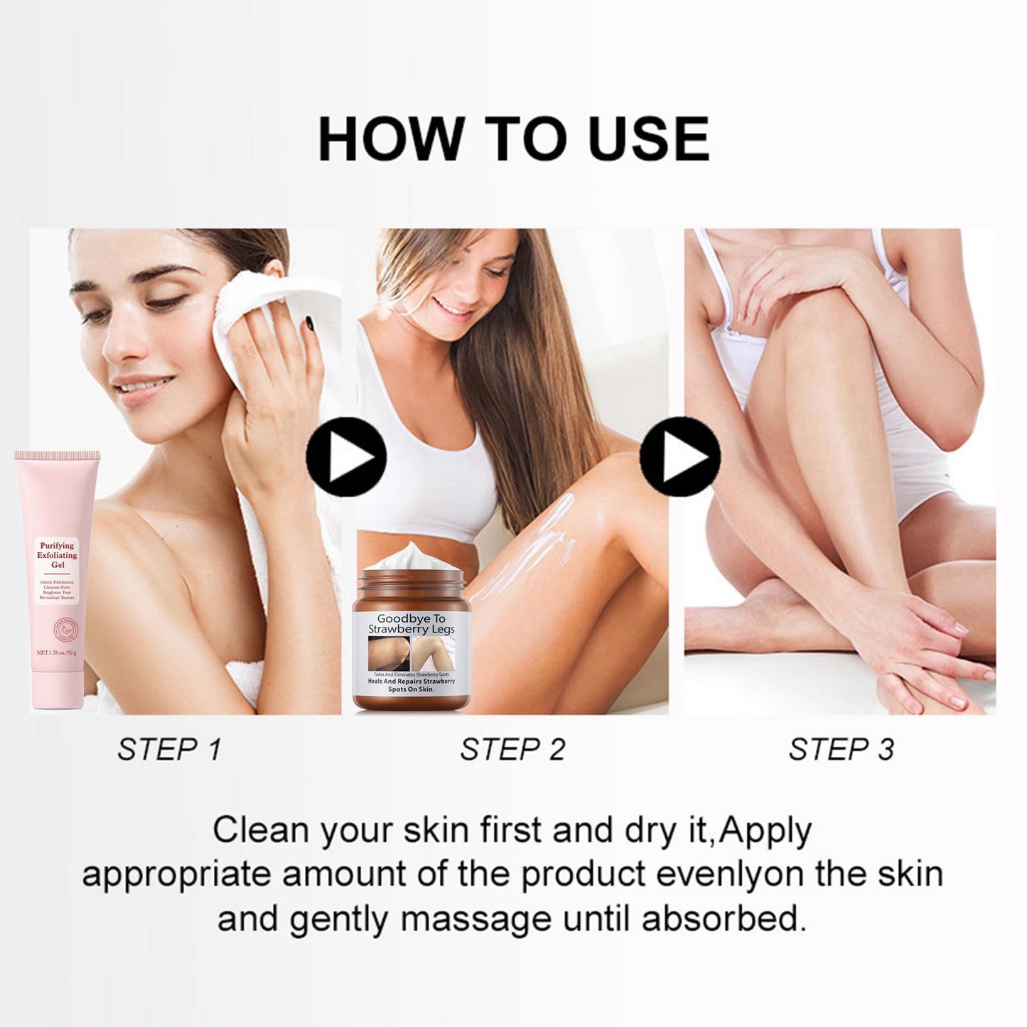 Strawberry Legs Treatment with Purifying Exfoliating Gel,Keratosis Pilaris Cream,Skin Exfoliating Repair Cream,Strawberry Skin Treatment,Moisturizing Body Cream,Rough Bumpy Skin Body Lotion(2PCS)