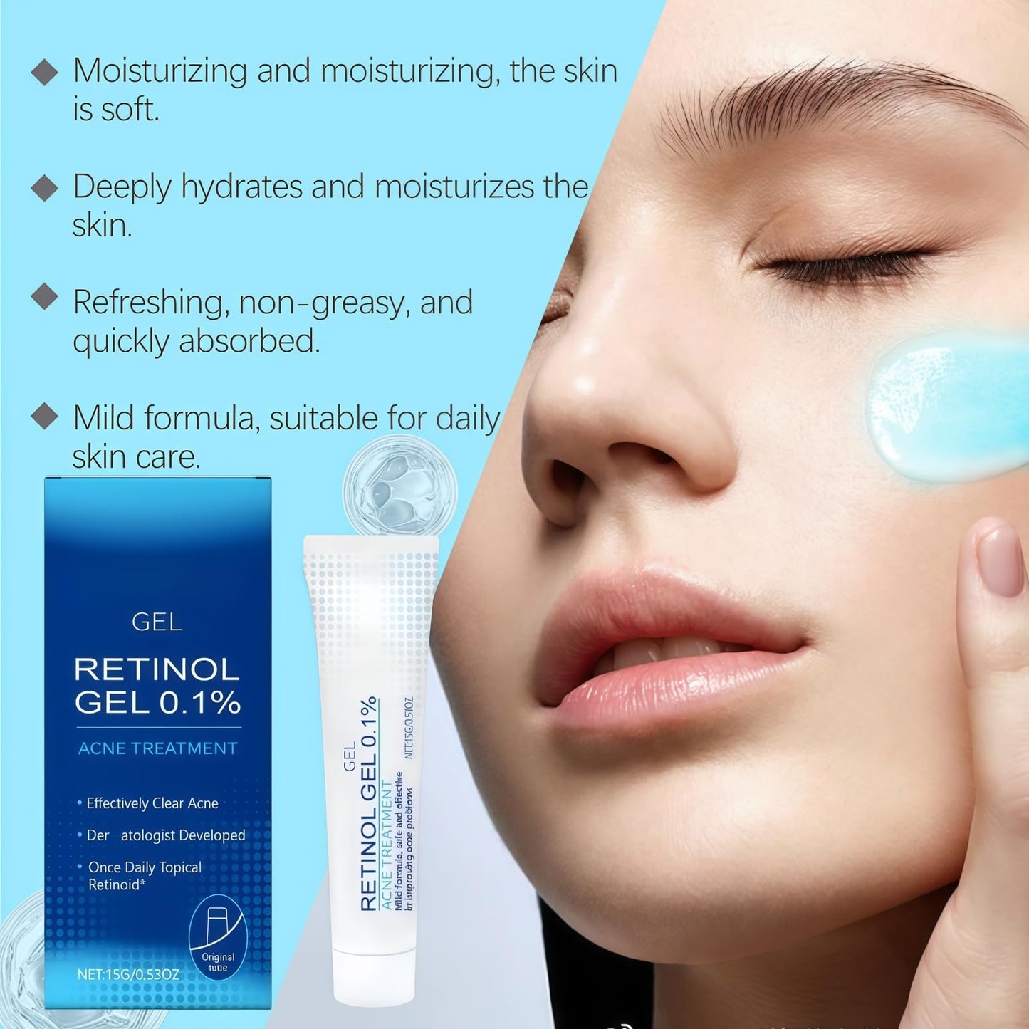 Retinol Gel,Acne Treatment Gel,Acne Control Cream for Face,Anti Acne Gel for Spot Prone Skin,Retinol Moisturizer Cream,Brightens Skin and Improves Elasticity,Face for Pimple Reduce,Without Over Drying