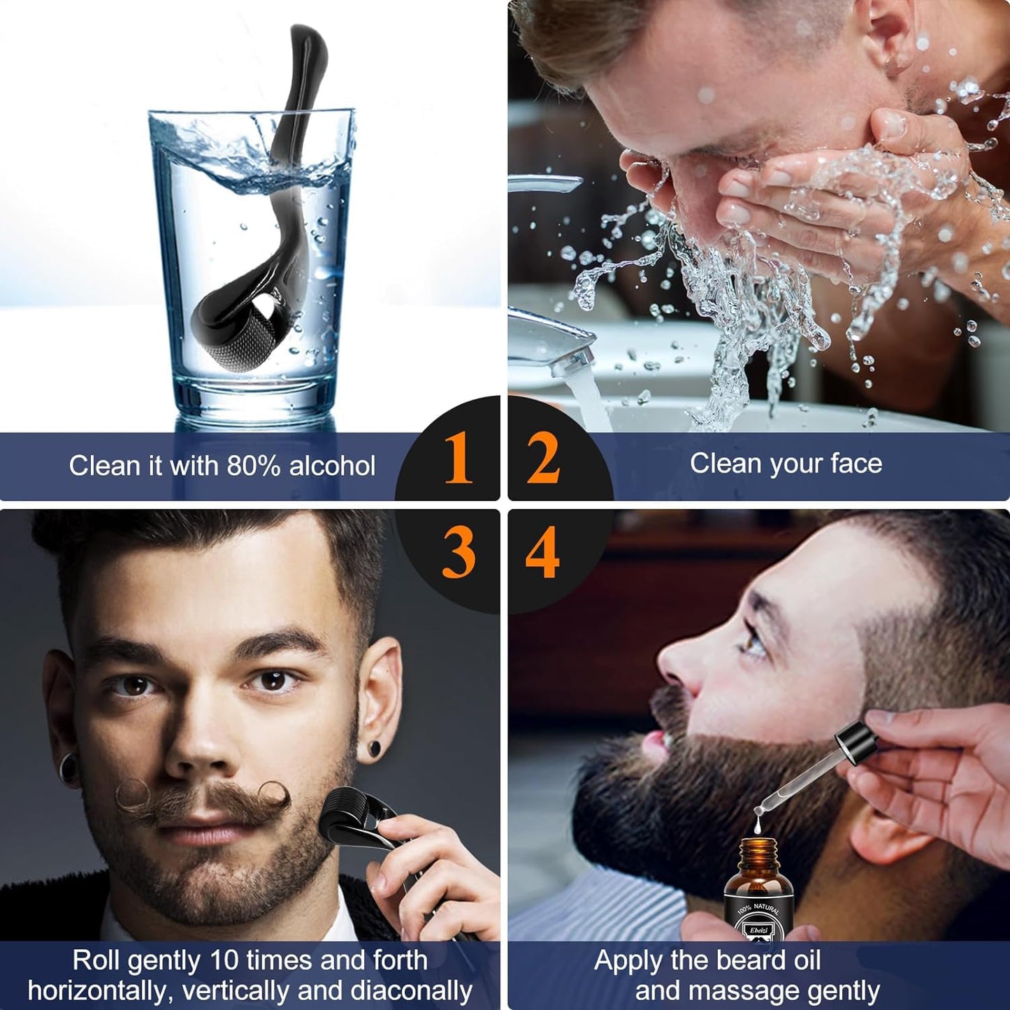 Ebeizi Beard Growth Kit, Beard Growth Oil Activator Serum, Beard Roller for Men, Derma Roller for Men, Beard Grooming Tools for Beard Rapid Growth and Thickening