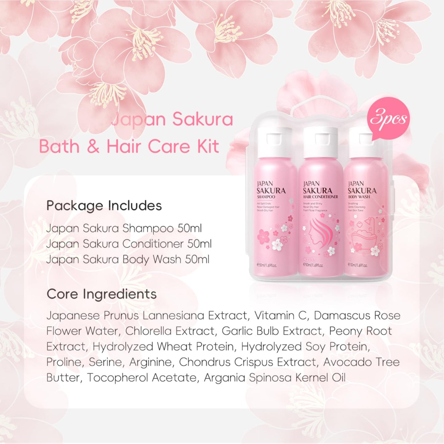 SALROAL Sakura Travel Shampoo and Conditioner Set – Travel Size Shampoo and Conditioner for Women, Perfect Sakura Shower Gift Set with Moisturizing, Nourishing Formula for Soft, Frizz-Free Hair on the Go