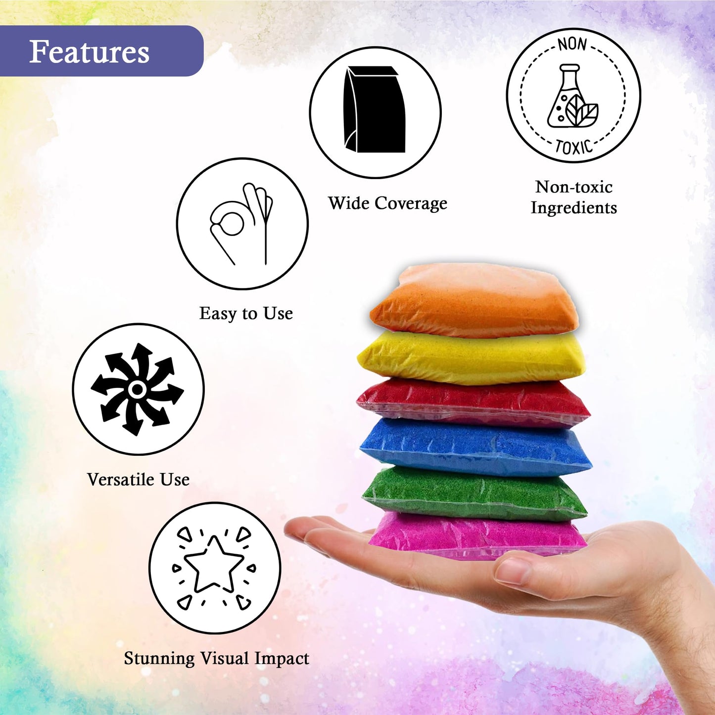Generic 6 X100gms Holi Coloured Powder for Colour Run, Gender Reveal and Various Art
