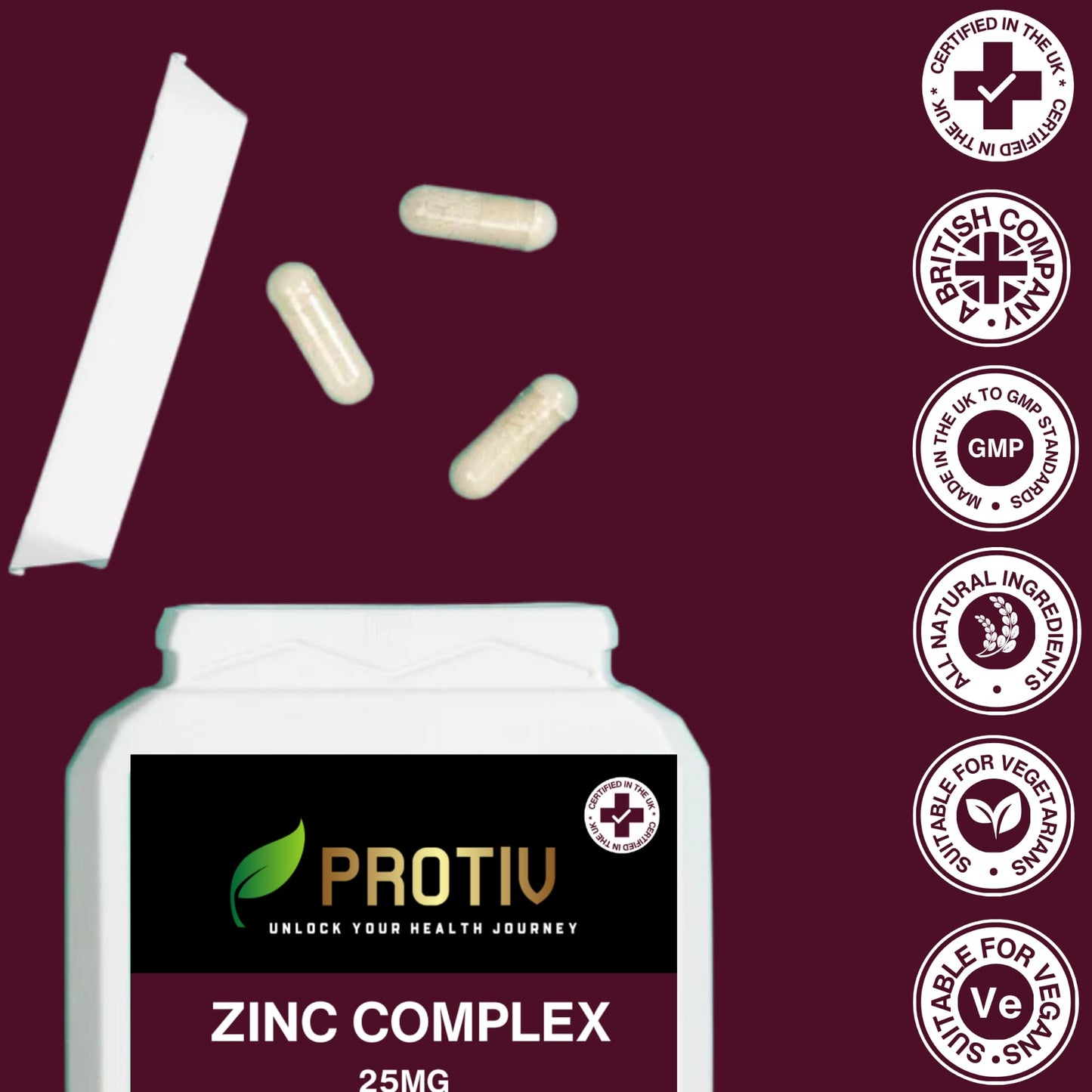 Protiv Zinc 15mg 120 Capsules - Essential Mineral Supplement for Immune System Support and Skin, Hair & Nail Care