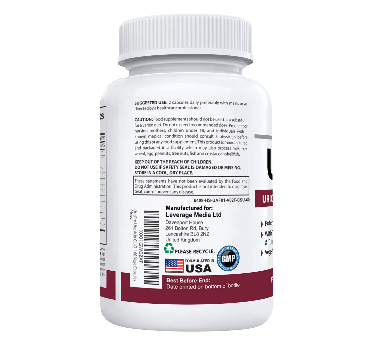 UricPro Uric Acid Cleanse Supplement | Tart Cherry, Turmeric, Celery, Bromelain, Cranberry & More | Non-GMO | 60 Vege Capsules