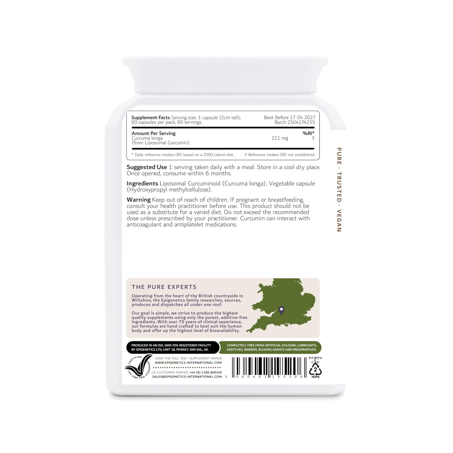 Liposomal Curcumin | High Strength 400mg per 2 Capsules. 60 Capsules, Vegan Friendly, Made in The UK by Epigenetics Supplements