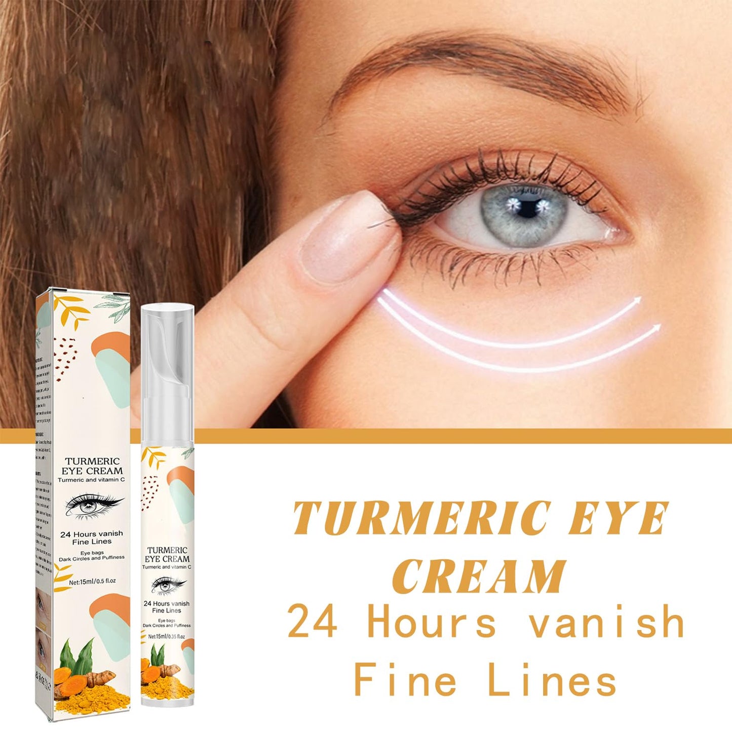 Generic Turmeric Eye Cream, Turmeric Under Eye Balm for Dark Circles, Puffiness Corrector, Brightening Eye Formula, Aging Support Cream, For Tired Eyes, Dull Skin Tone, Fine Texture Lines, Firm Feel