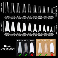 1000pcs French Coffin Ballerina Nail Tips Acrylic Nails Artificial Half False Flake Nail Tips 10 sizes with Clear Plastic Cases for Nail Salon Nail Shop DIY Nail Art (Clear+Natural)