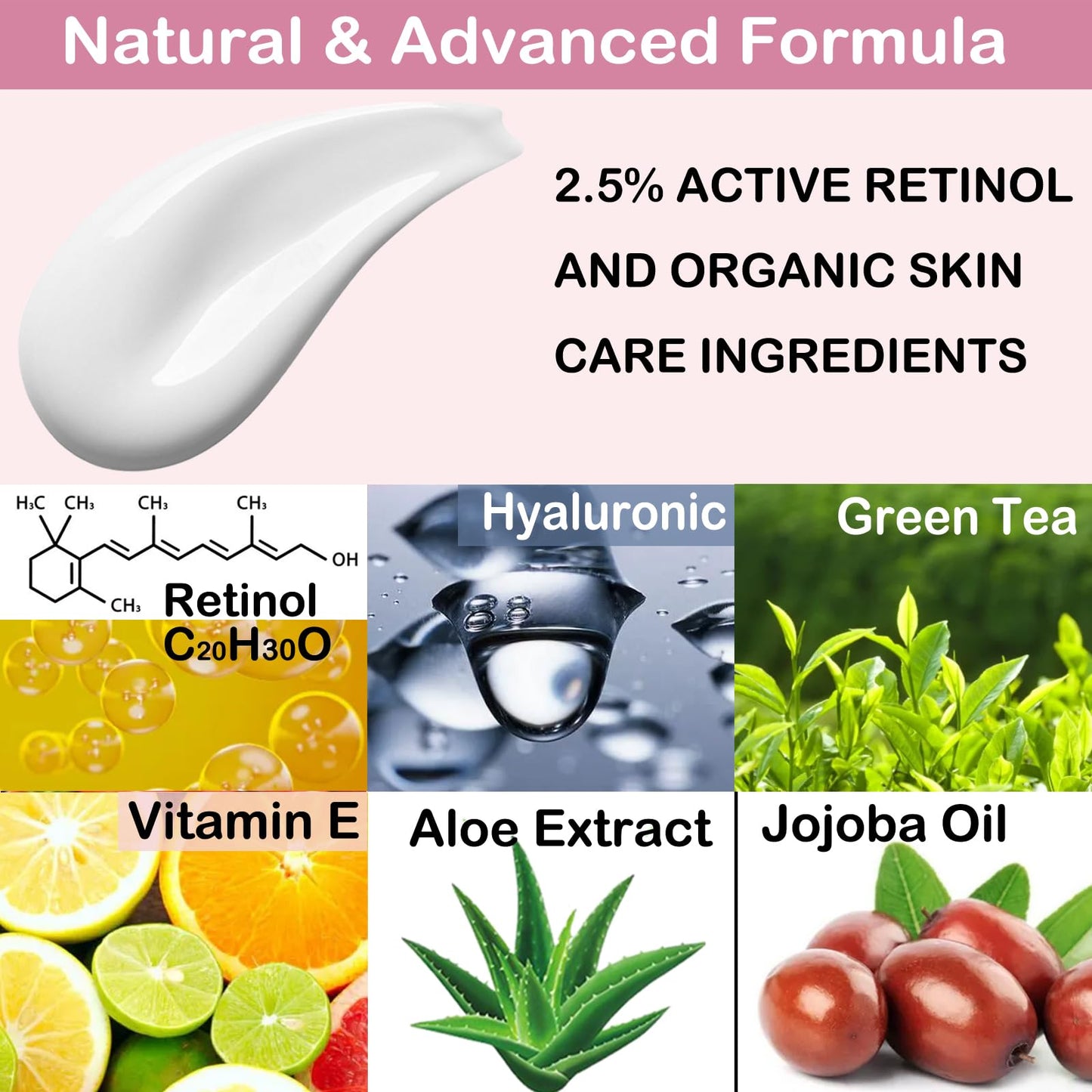 Retinol Moisturizer Cream,For Face&Eye Area Anti Aging Wrinkles & Acne & Fine Lines,with Vitamin E&Hyaluronic Acid & Jojoba Oil.Best Night&Day Facial Cream.With 2.5% Active Retinol (50Milliliter)