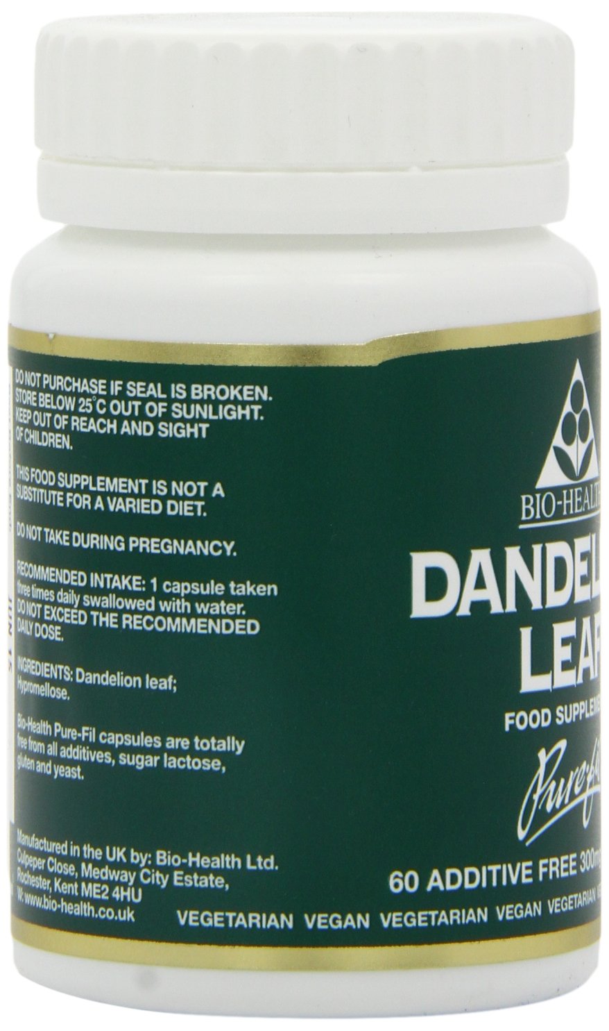 Bio-health Bio-Health Dandelion Leaf Herbal Food Supplement for General Health, Support for Healthy Digestion, Healthy Bones and Boosts The Immune System, Additive Free, 60 Capsules