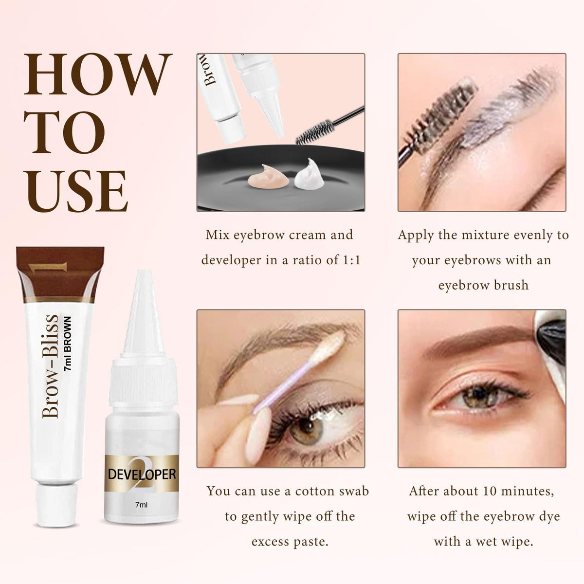 EONFAVE Eyelash Tint Black - Lash Tint and Eyebrow Dye - 2-In-1 Tint Kit - Volume Lashes and Full Brows Last Up to 4 weeks - Suitable for Home Use with All Tools (Brown) Eyebrow Gel