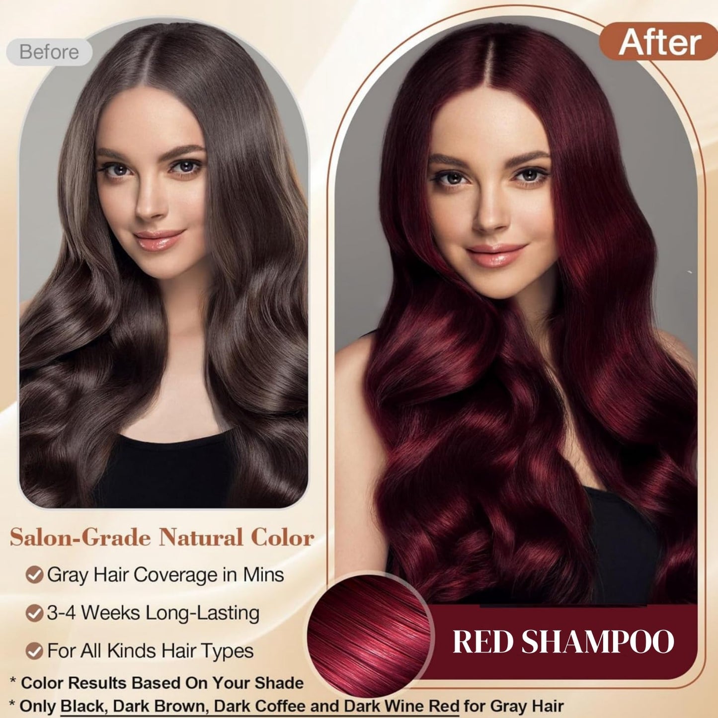 SingHao Polar Hair Dye Shampoo,3 in 1 Instant H/air D/ye Sha/mpoo,Ha/ir Care Instant Dy/e Sham/poo,Nova Hai/r D/ye Shampoo,Red Brown Ha/ir Dye,Permanent Gray H/air Coverage,Hai/r Color Sham/poo for Hair#Red