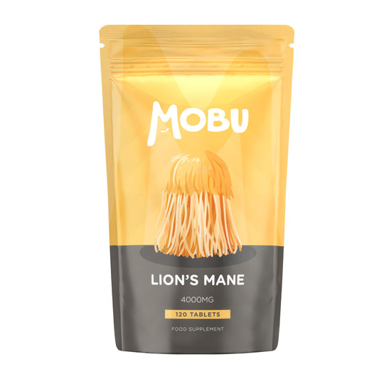 MOBU Lions Mane Supplement 4000mg with Vitamin B1 & Black Pepper, 120 Vegan Tablets - Lion's Mane Mushroom 15:1 Extract, UK Made for Mental Performance & Nervous System