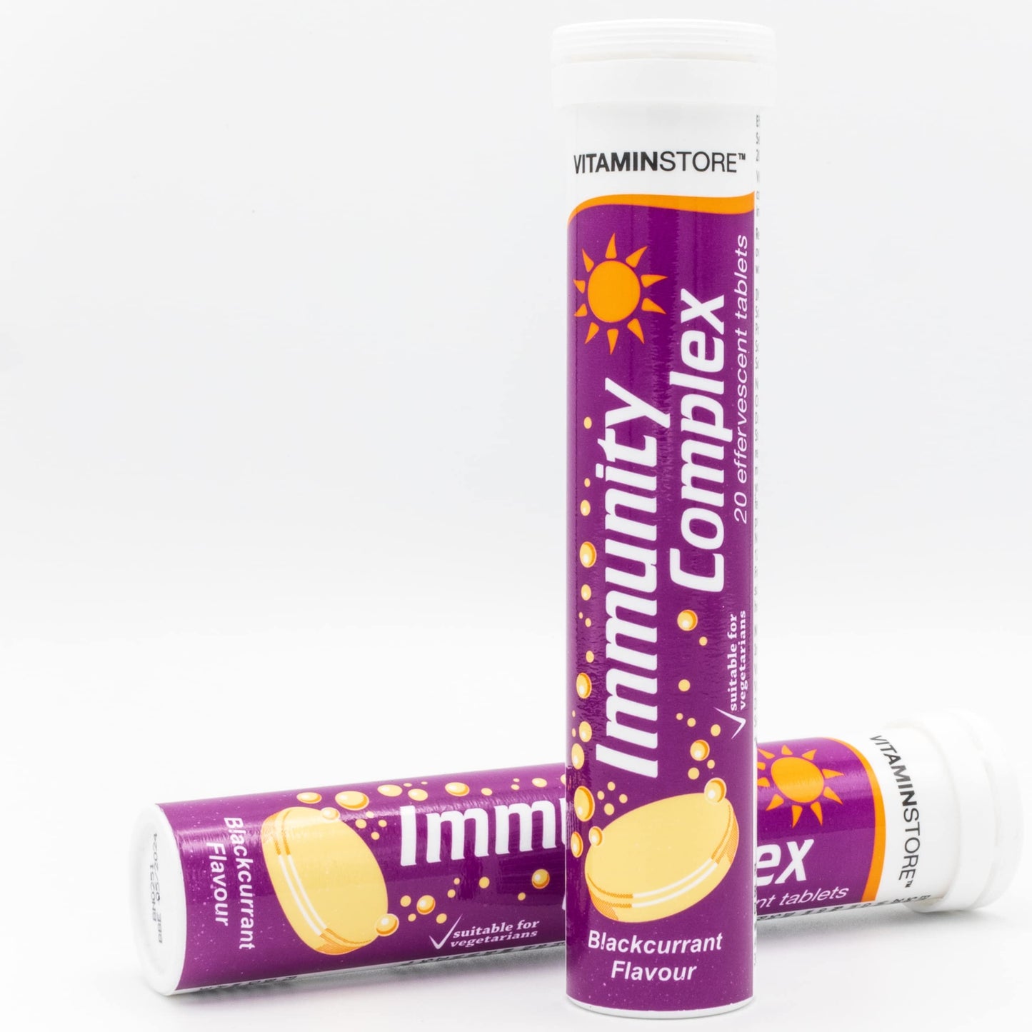 Vitamin Store Immunity Complex Effervescent Tablets, 3 Packs of 20 Blackcurrant Flavoured Immune System Booster Dissolvable Fizzy Supplement - Contains Vitamins C, D, Zinc & Selenium