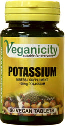 Veganicity Potassium 100mg : Bone & Joint Health Supplement : 90 Tablets, in a Planet-Friendly 99% Recycled Pot