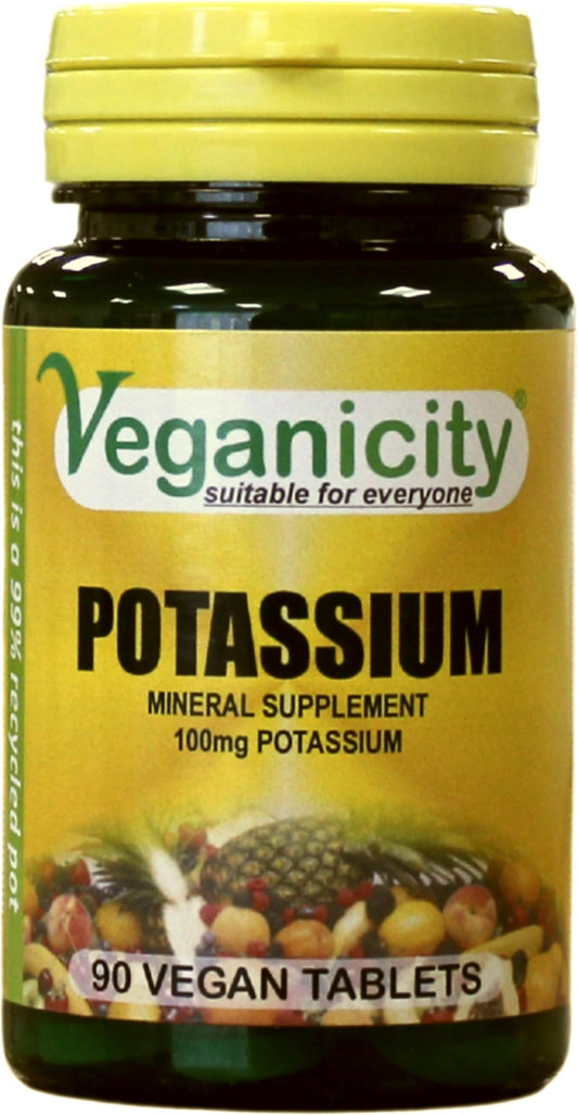 Veganicity Potassium 100mg : Bone & Joint Health Supplement : 90 Tablets, in a Planet-Friendly 99% Recycled Pot