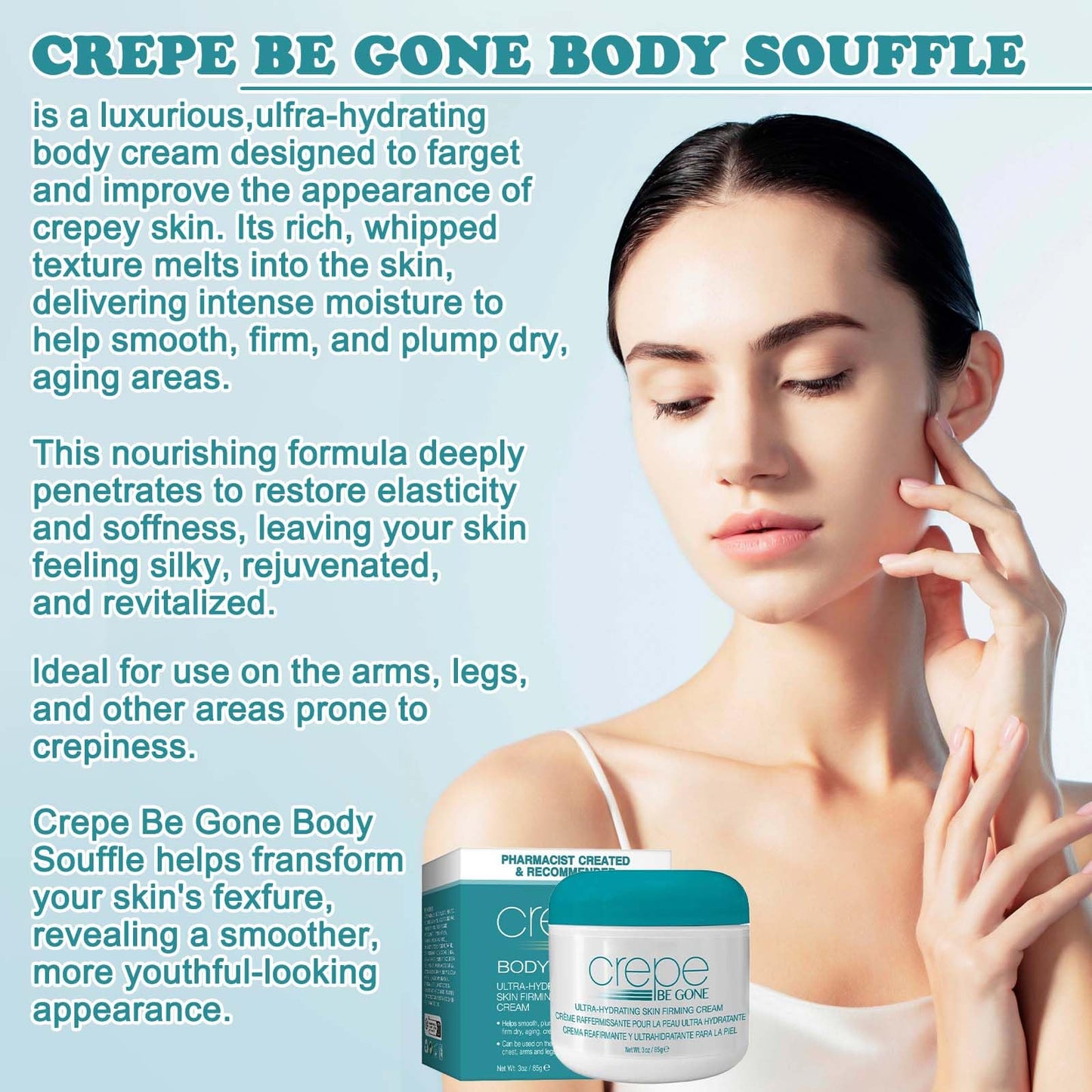 Body Souffle 85g Firming Neck Cream with Spoon Ultra Hydrating Crepe Skin Firming Cream Crepe Eraser for Women Skincare Body Cream for Deep Hydration for Use on Neck Chest Arms and Legs