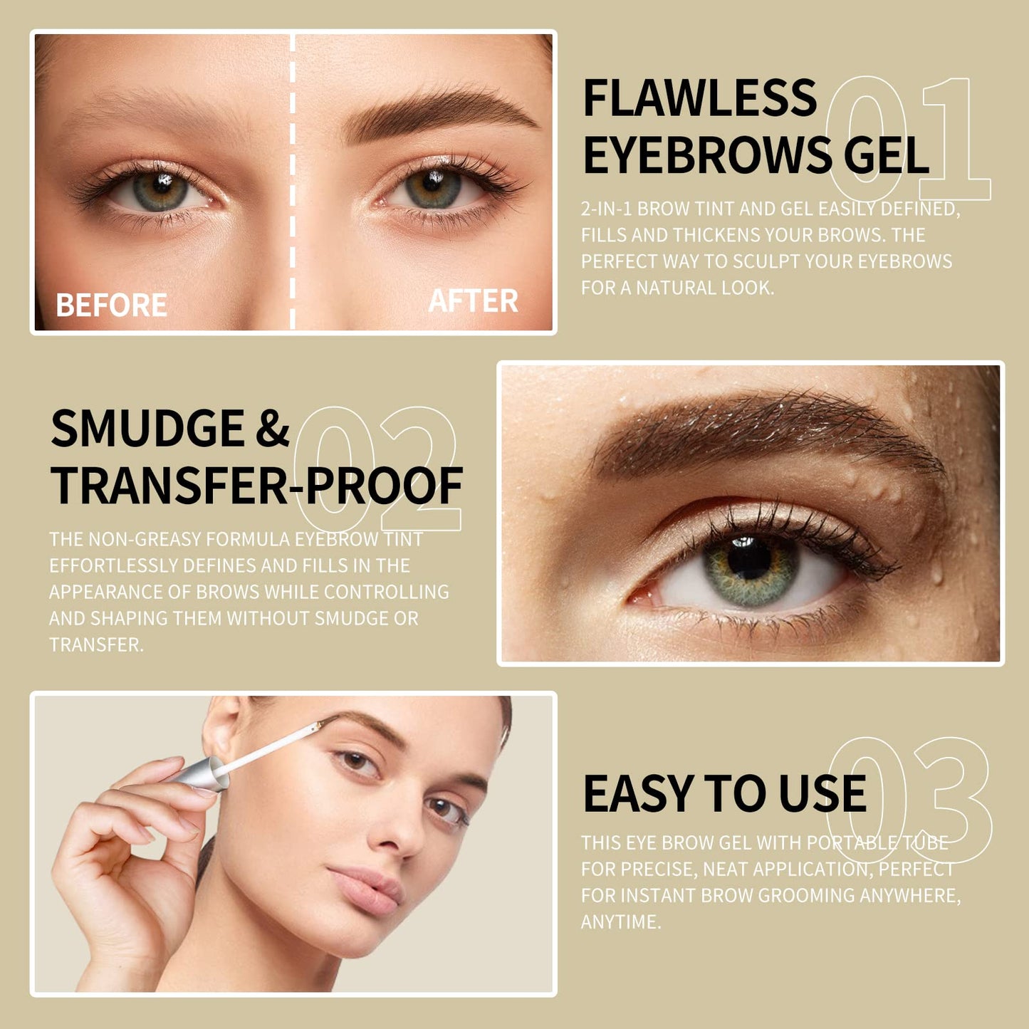 KIMUSE Eyebrow Gel, Eye Brow Tint, Waterproof, Long-Lasting, Smudge-Proof, Transfer-Proof (BLACKBROWN)