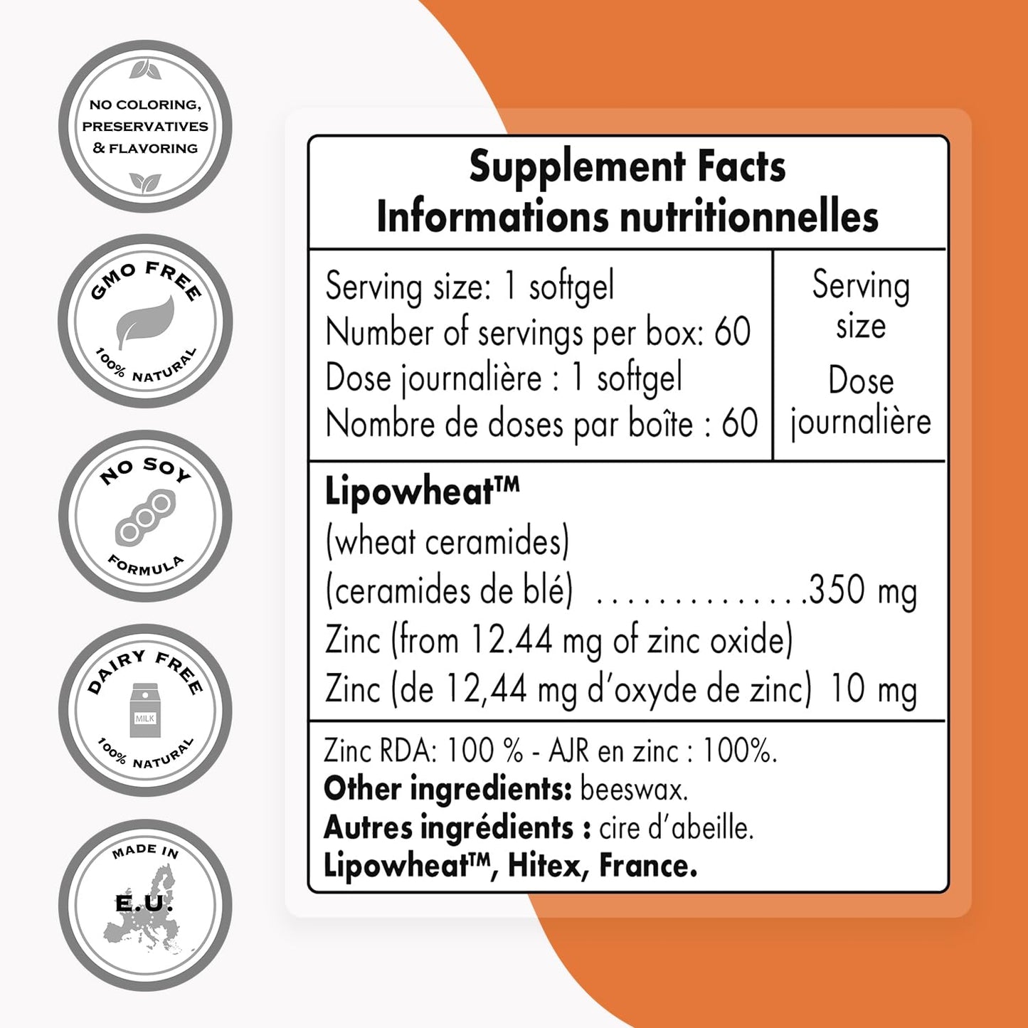 SUPERSMART Supersmart - Skin Ceramides - with Zinc - Powerful Skin Hydration, Protection & Care Supplement | Non-GMO & Gluten Free & Gluten Free - 60 Softgels