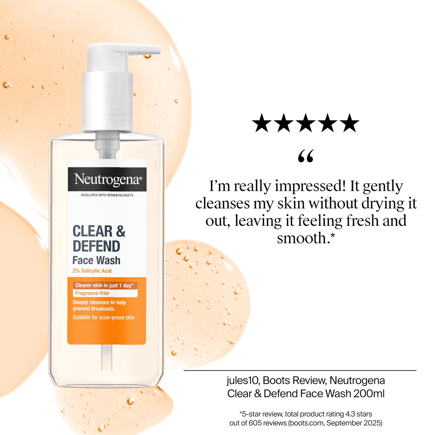 Neutrogena Clear & Defend Face Wash (1x 200ml), Oil-Free Facial Cleanser for Spot-Prone Skin, Facial Wash with Purifying 2% Salicylic Acid to Help Prevent Breakouts for Smoother, Clearer Skin