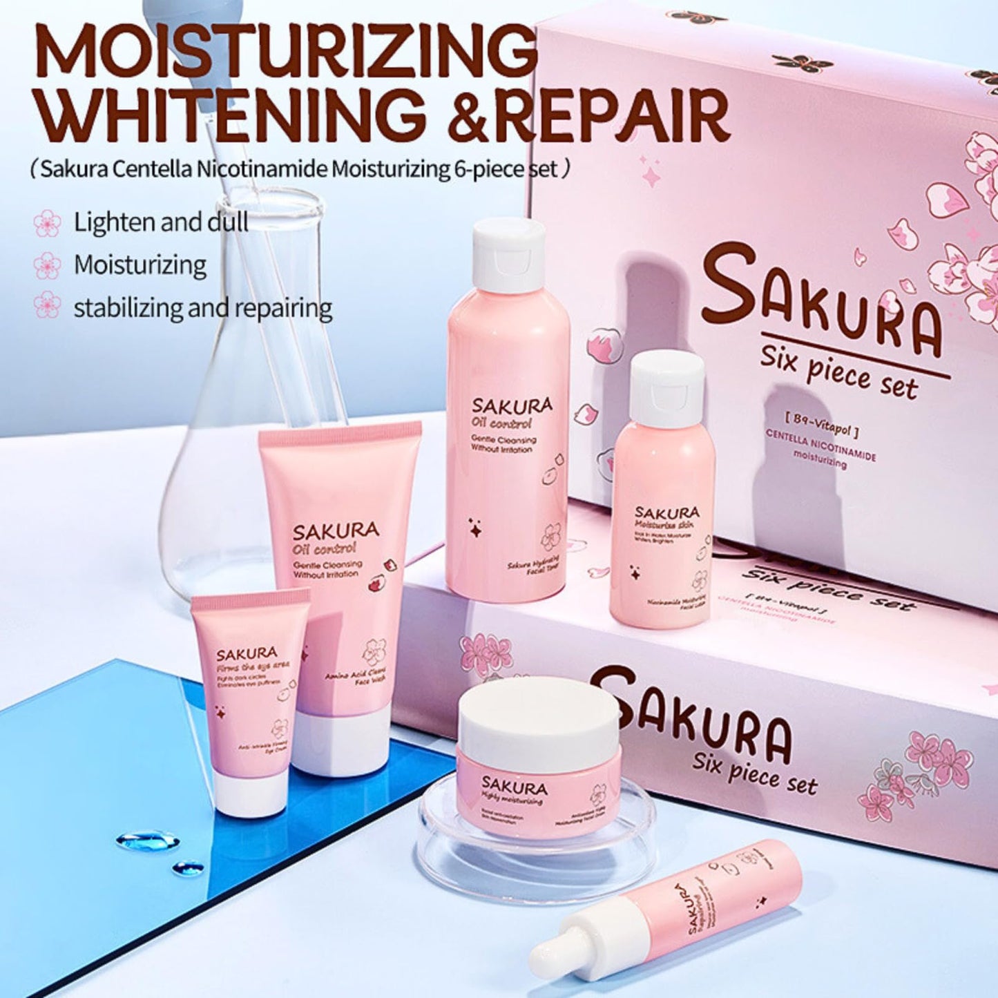 TBeautfave Skincare Set for Teenagers Girls, Cherry Blossom Skin Care Sets & Kits, Pamper Sets for Women Gifts, Girls Skincare Sets, Facial Kit, Cleanser&Toner&Serum&Lotion&Eye Cream&Moisturiser, 6PCS