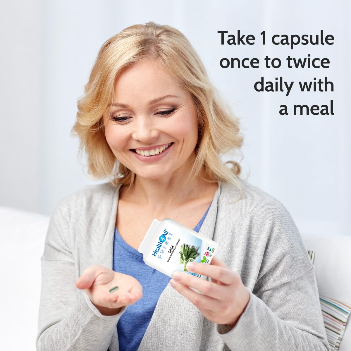 Health4All Sage Leaf 2500mg 240 Capsules (8 Month Supply) Purest: no additives Sage Leaf Capsules (not Tablets) for Menopause Support Vegan Supplement