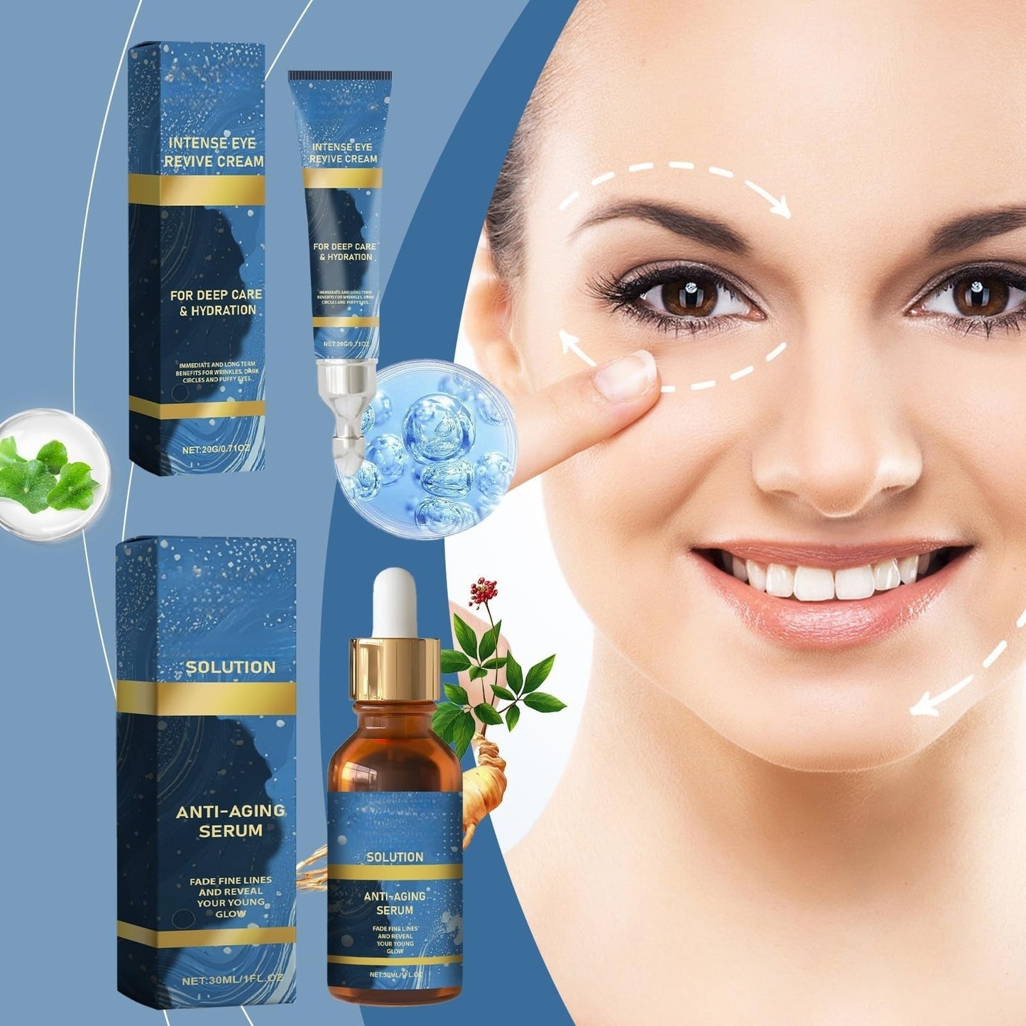 2PCS Liquid Solution Serum&Intense Eye Cream,Ola/vita Serum & Intense Eye Revive Cream,Liquid Wrinkle Remove Serum & Eye Cream,Ola/vitas Solution
