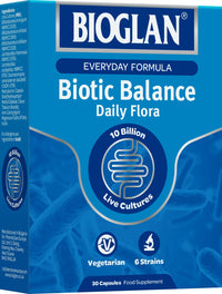 Bioglan Biotic Balance Daily Flora CFU 10 Billion Live Cultures 6 Live Strains - 30 Capsules