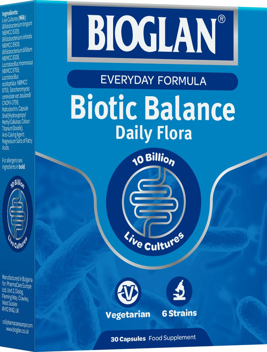 Bioglan Biotic Balance Daily Flora CFU 10 Billion Live Cultures 6 Live Strains - 30 Capsules